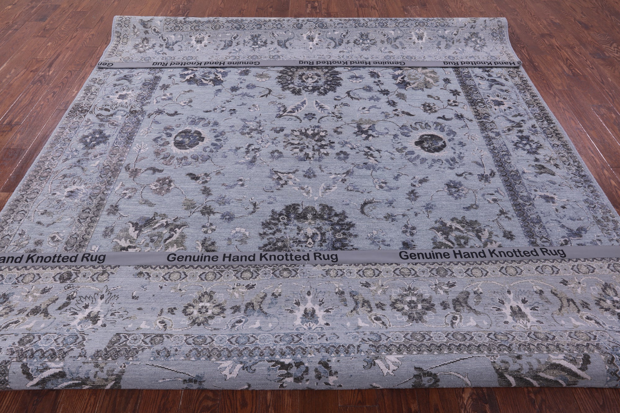 Grey Persian Tabriz Handmade Wool & Silk Rug - 9' 0" X 11' 10" - Golden Nile