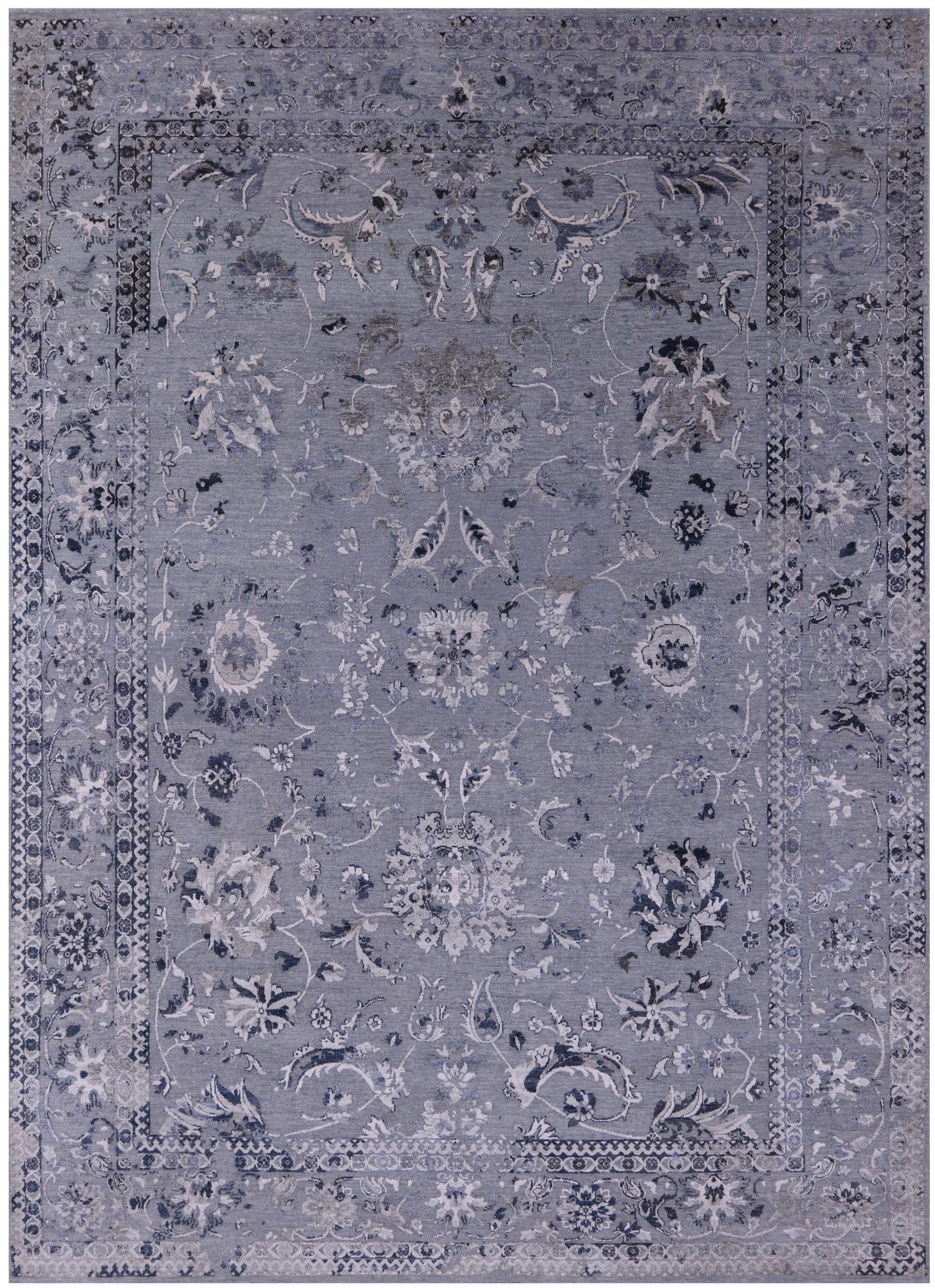 Grey Persian Handmade Wool & Silk Rug - 8' 9" X 12' 1" - Golden Nile