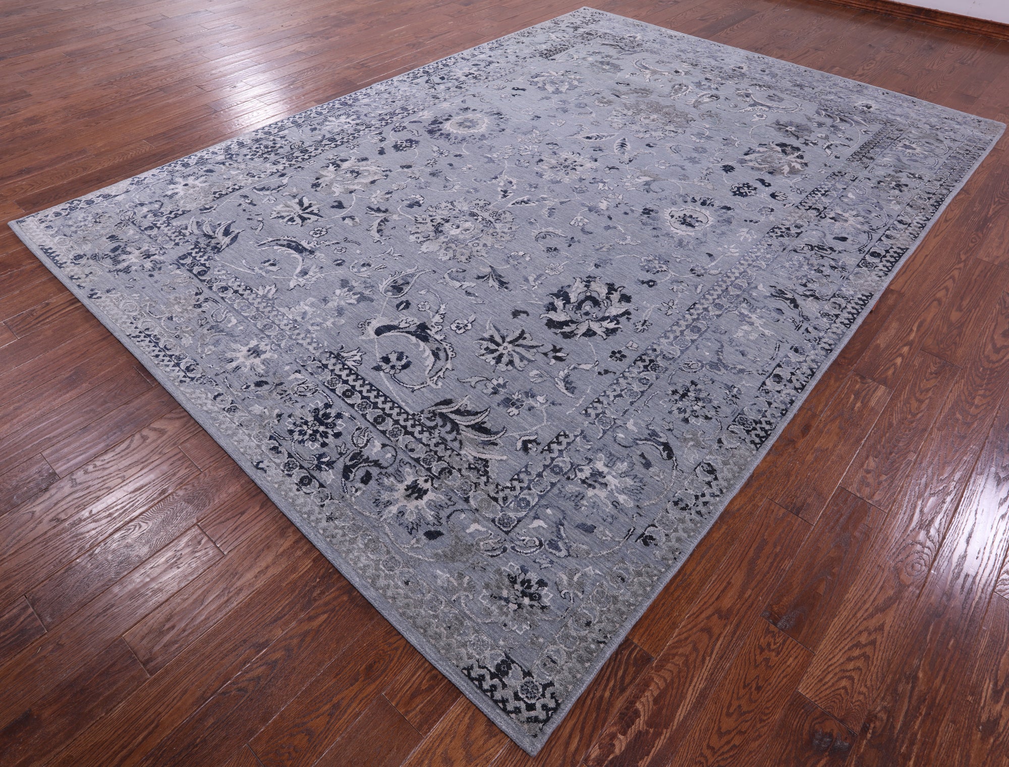 Grey Persian Handmade Wool & Silk Rug - 8' 9" X 12' 1" - Golden Nile