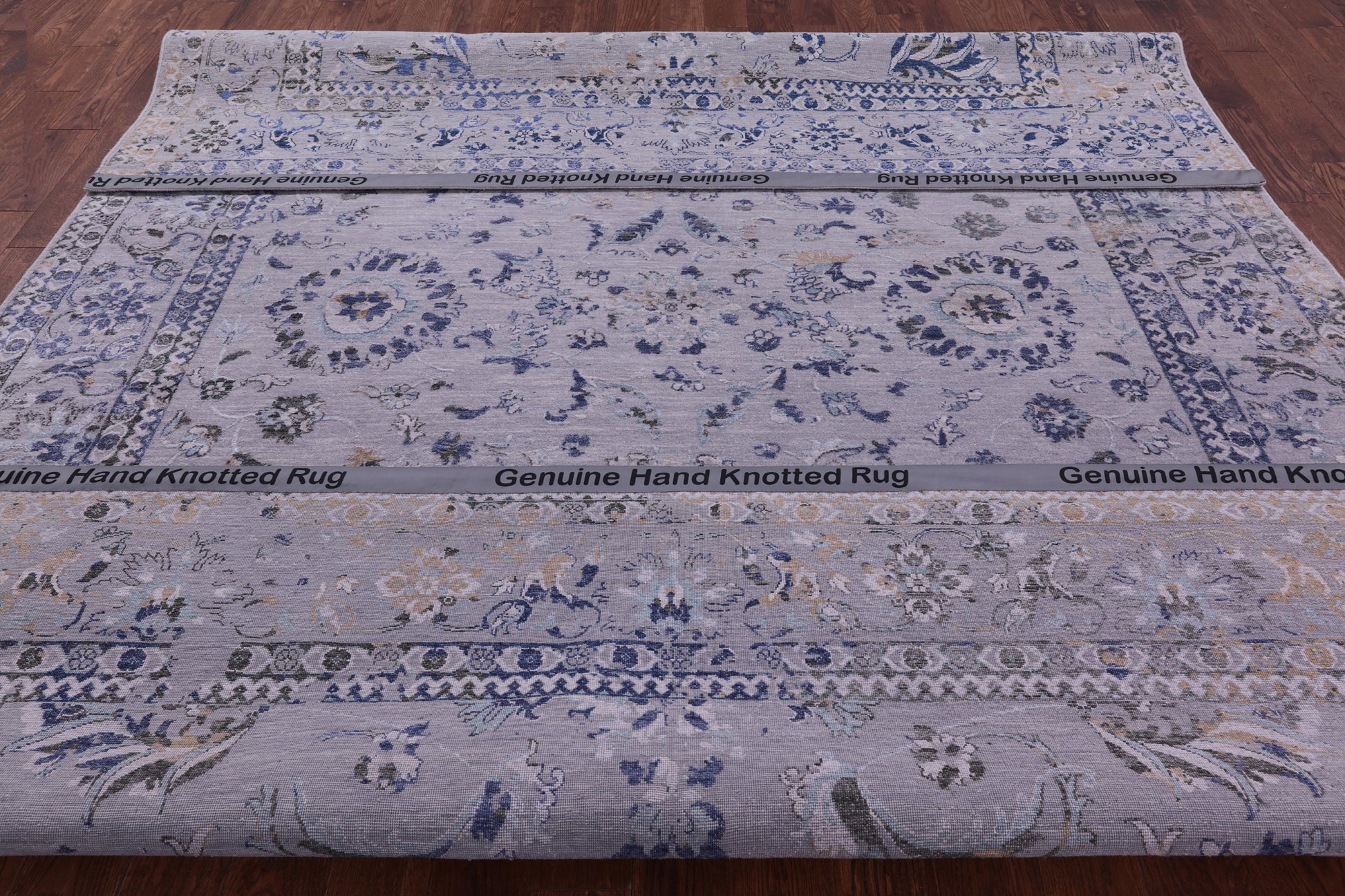 Grey Persian Tabriz Hand Knotted Wool & Silk Rug - 8' 11" X 11' 9" - Golden Nile
