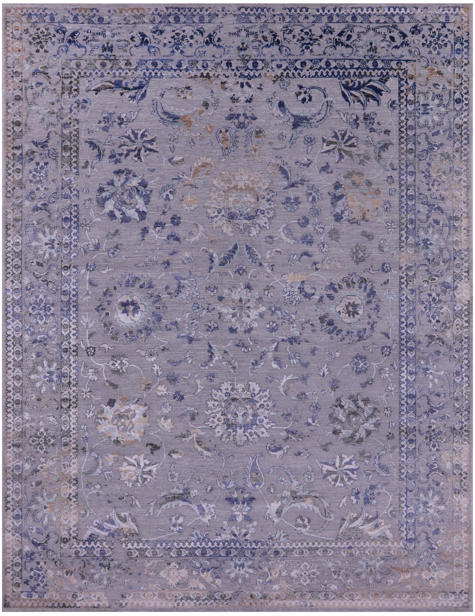 Grey Persian Tabriz Hand Knotted Wool & Silk Rug - 8' 11" X 11' 9" - Golden Nile