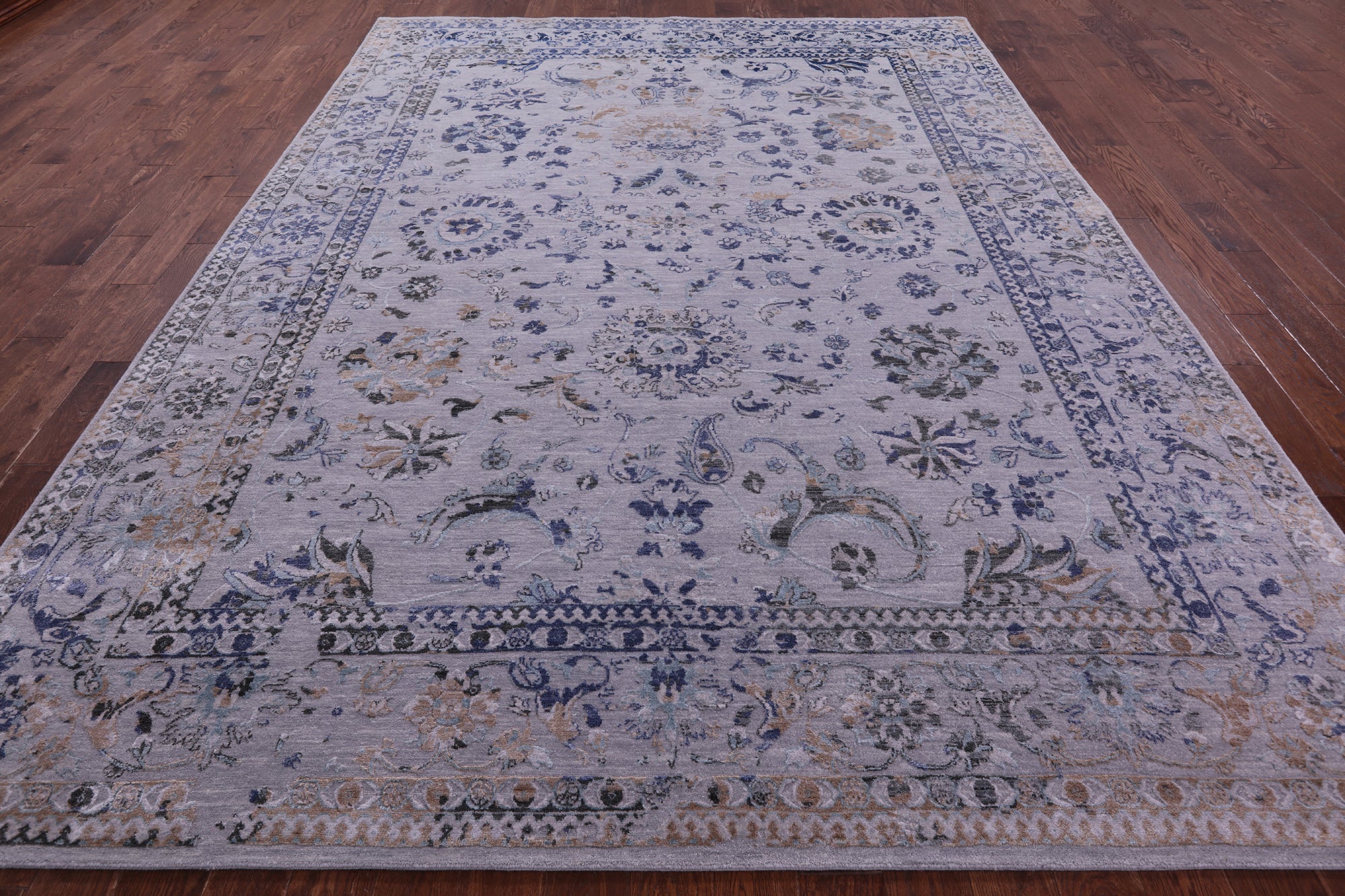 Grey Persian Tabriz Hand Knotted Wool & Silk Rug - 8' 11" X 11' 9" - Golden Nile