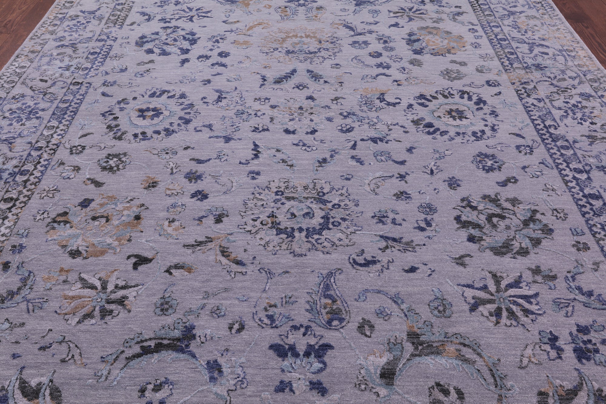 Grey Persian Tabriz Hand Knotted Wool & Silk Rug - 8' 11" X 11' 9" - Golden Nile