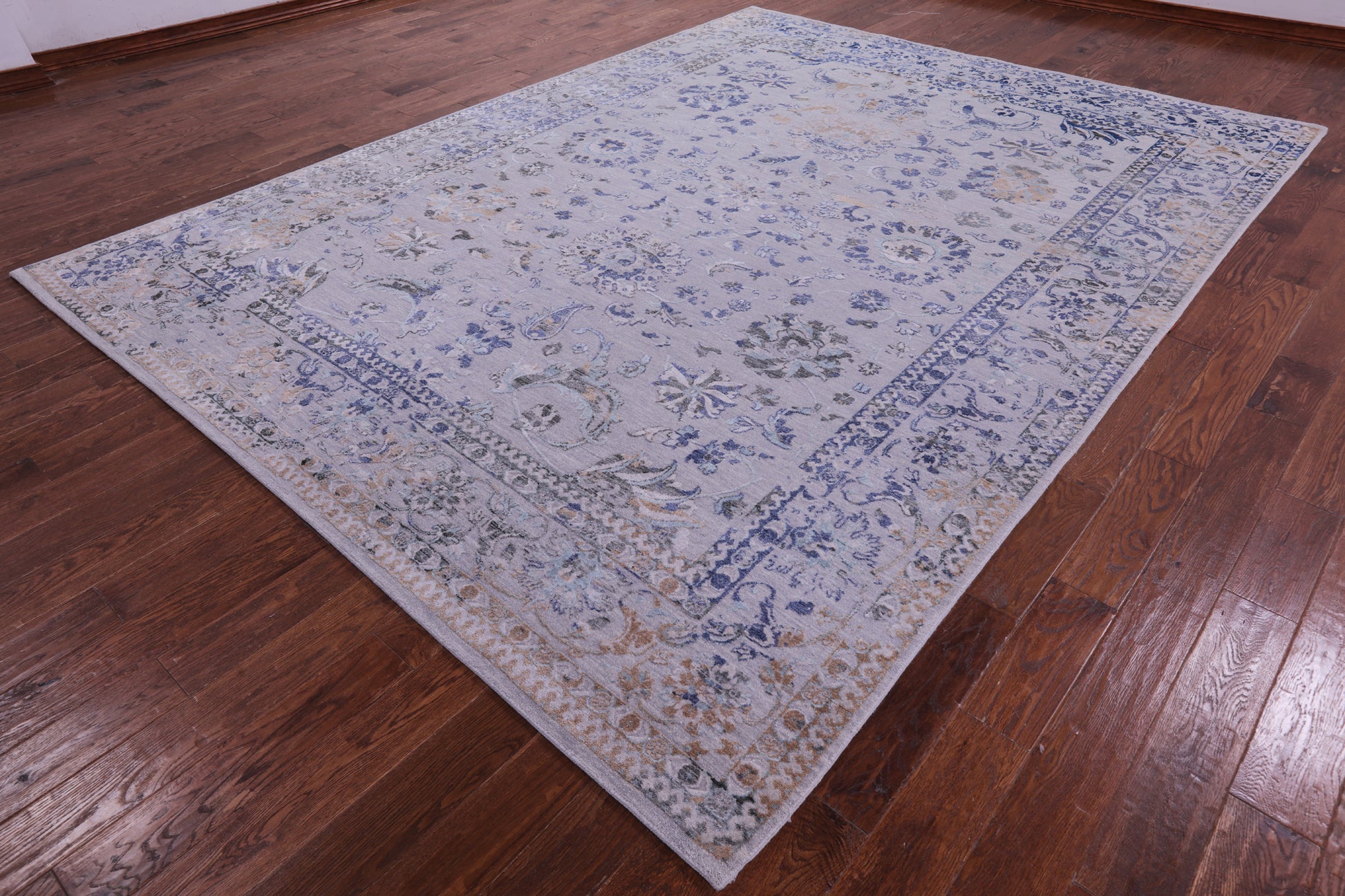 Grey Persian Tabriz Hand Knotted Wool & Silk Rug - 8' 11" X 11' 9" - Golden Nile