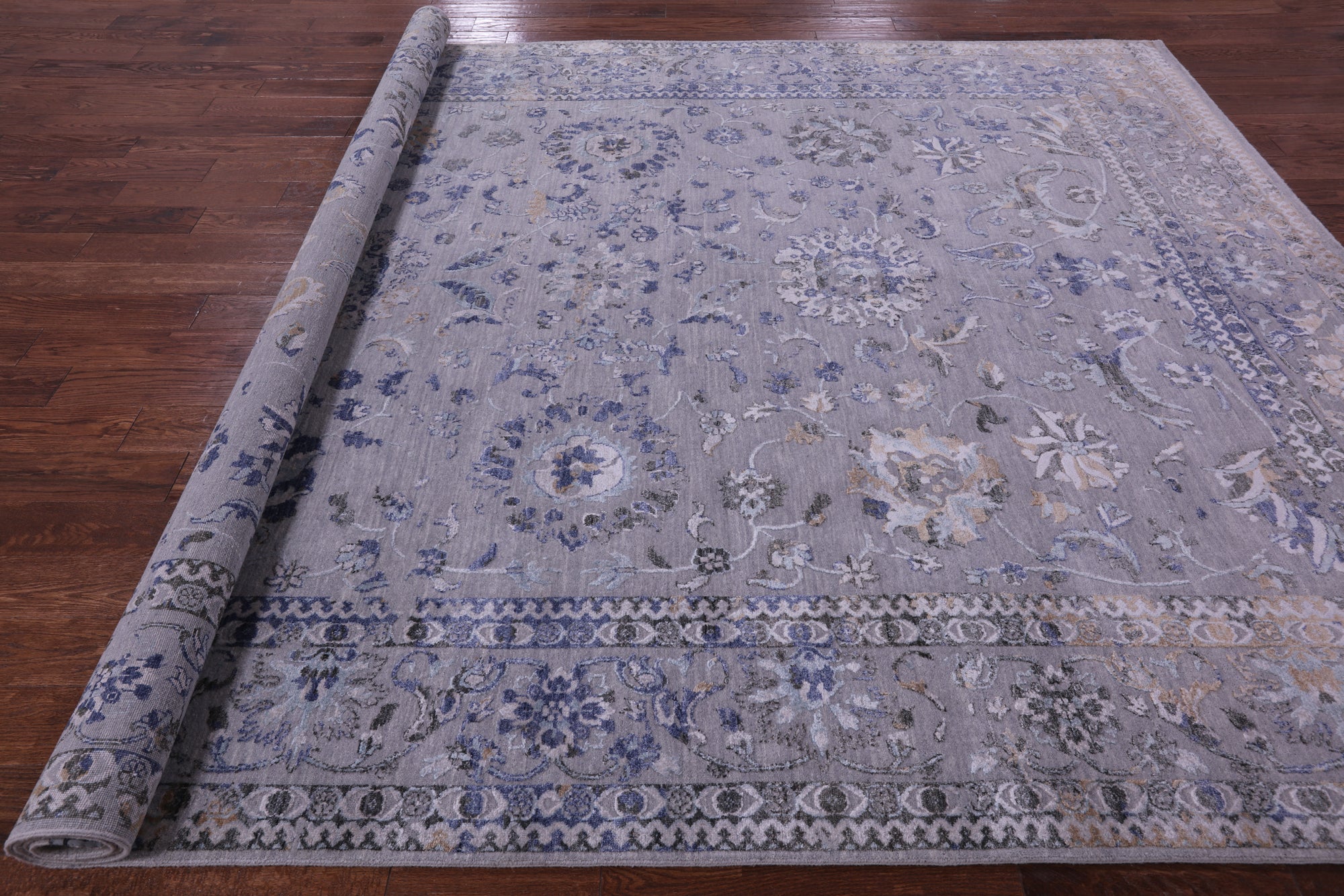 Grey Persian Tabriz Hand Knotted Wool & Silk Rug - 8' 11" X 11' 9" - Golden Nile
