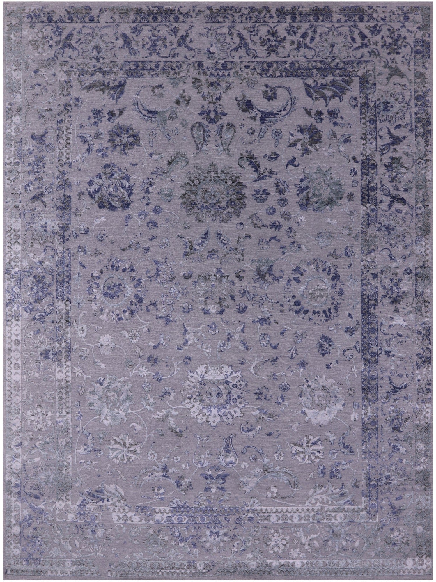 Grey Persian Tabriz Hand Knotted Wool & Silk Rug - 8' 10" X 11' 10" - Golden Nile