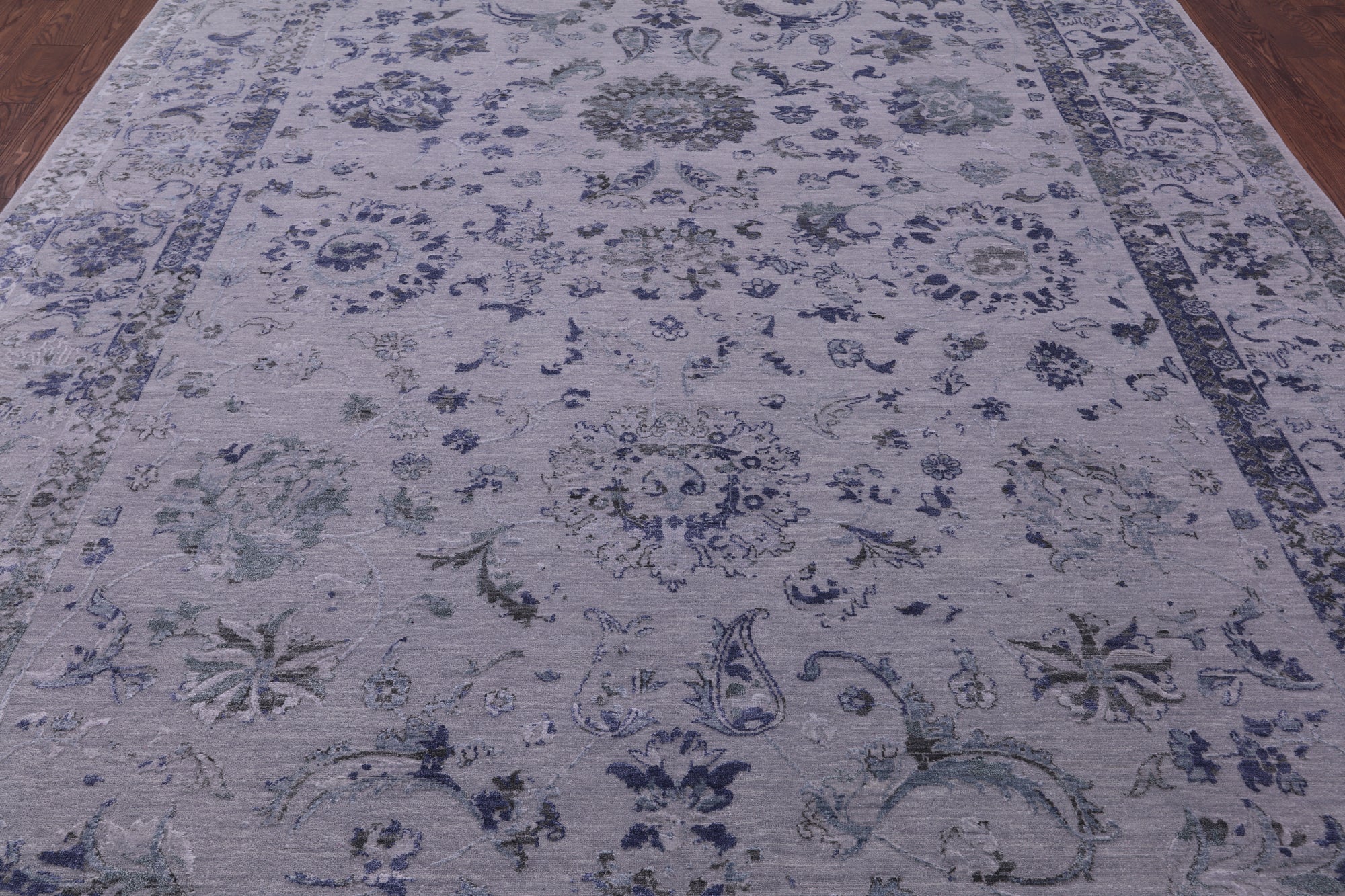 Grey Persian Tabriz Hand Knotted Wool & Silk Rug - 8' 10" X 11' 10" - Golden Nile