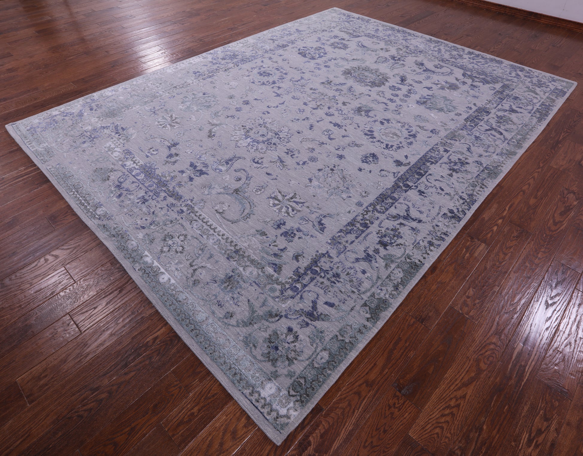 Grey Persian Tabriz Hand Knotted Wool & Silk Rug - 8' 10" X 11' 10" - Golden Nile