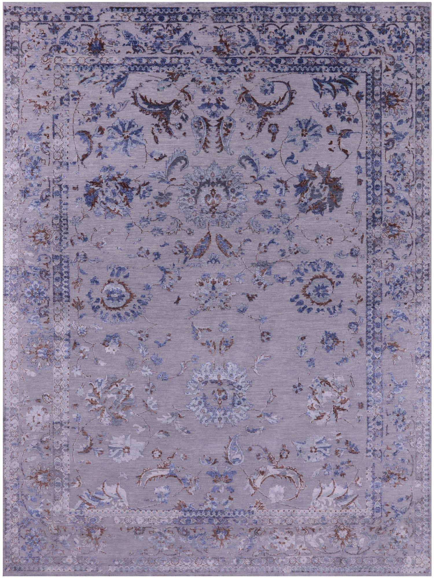 Grey Persian Tabriz Hand Knotted Wool & Silk Rug - 8' 8" X 11' 10" - Golden Nile