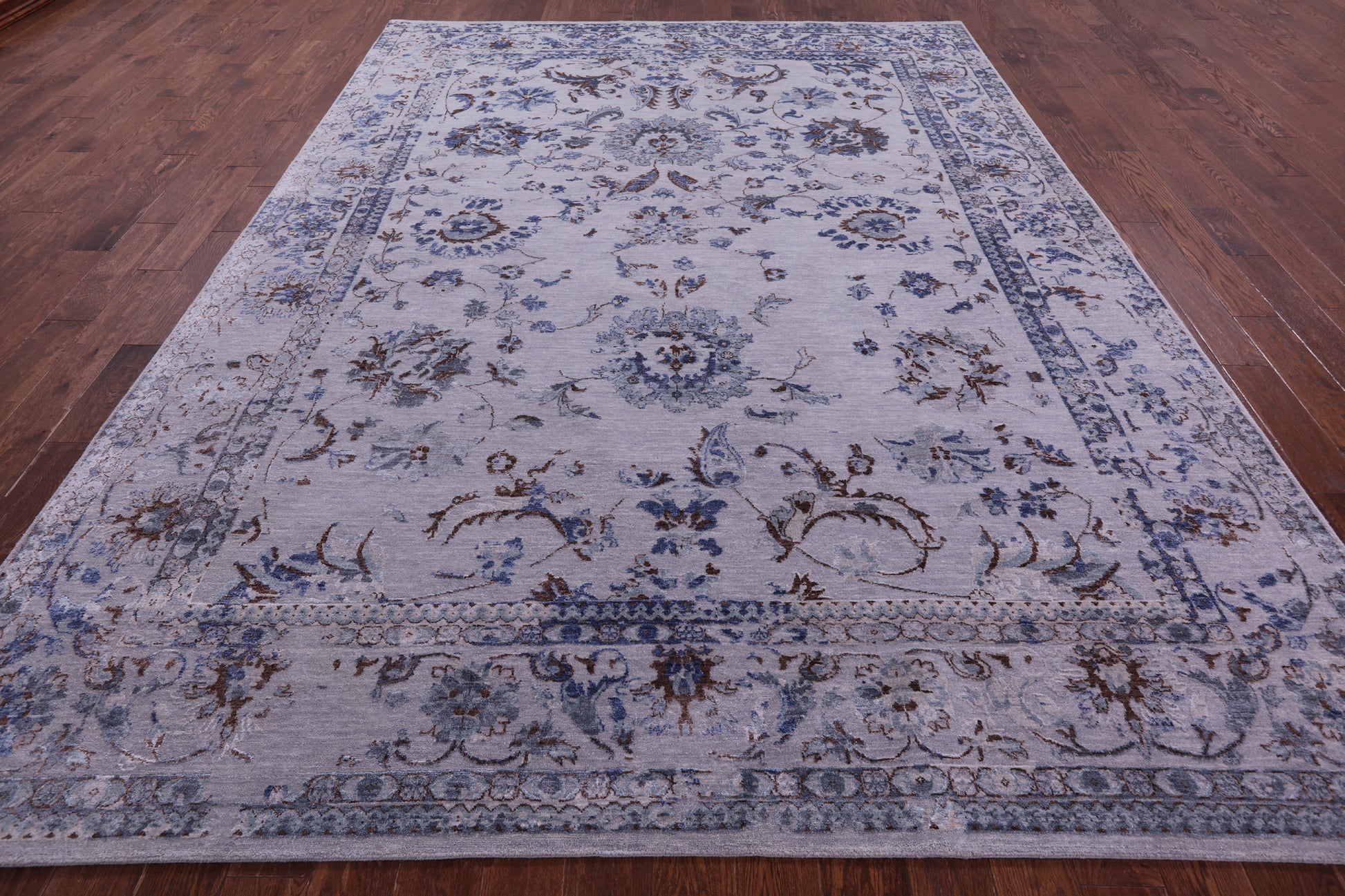 Grey Persian Tabriz Hand Knotted Wool & Silk Rug - 8' 8" X 11' 10" - Golden Nile