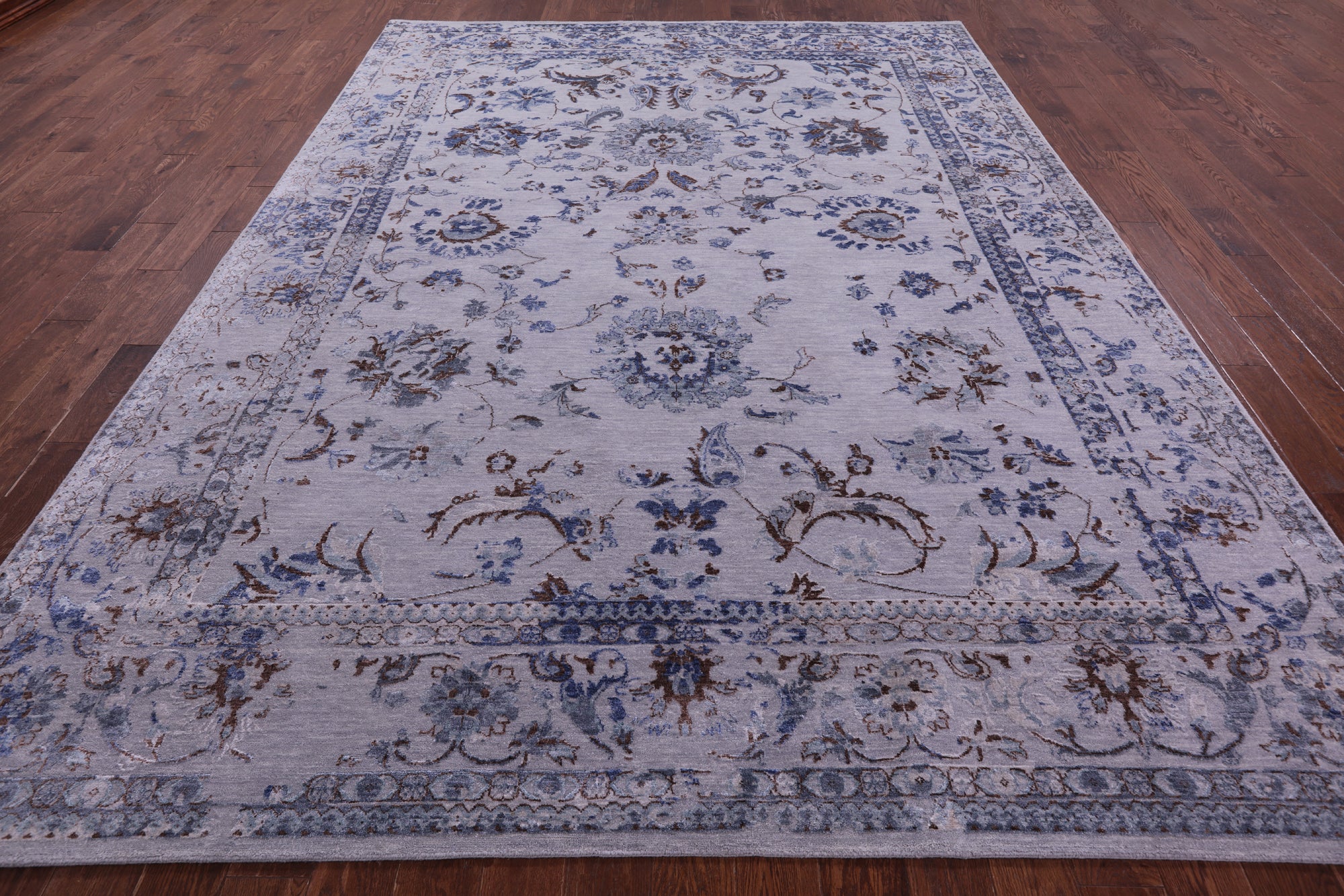 Grey Persian Tabriz Hand Knotted Wool & Silk Rug - 8' 8" X 11' 10" - Golden Nile