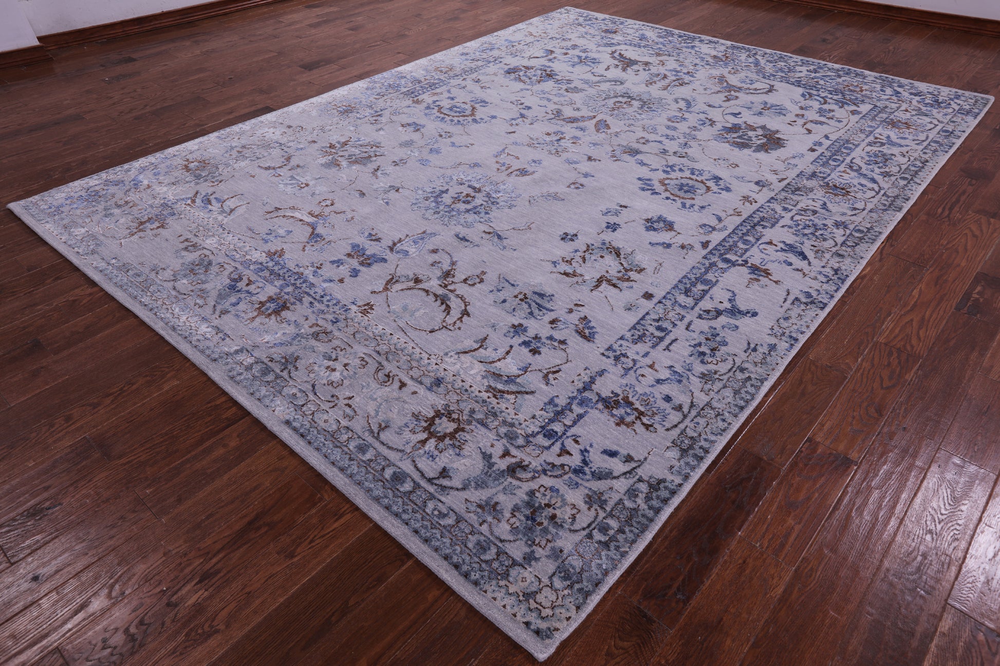 Grey Persian Tabriz Hand Knotted Wool & Silk Rug - 8' 8" X 11' 10" - Golden Nile