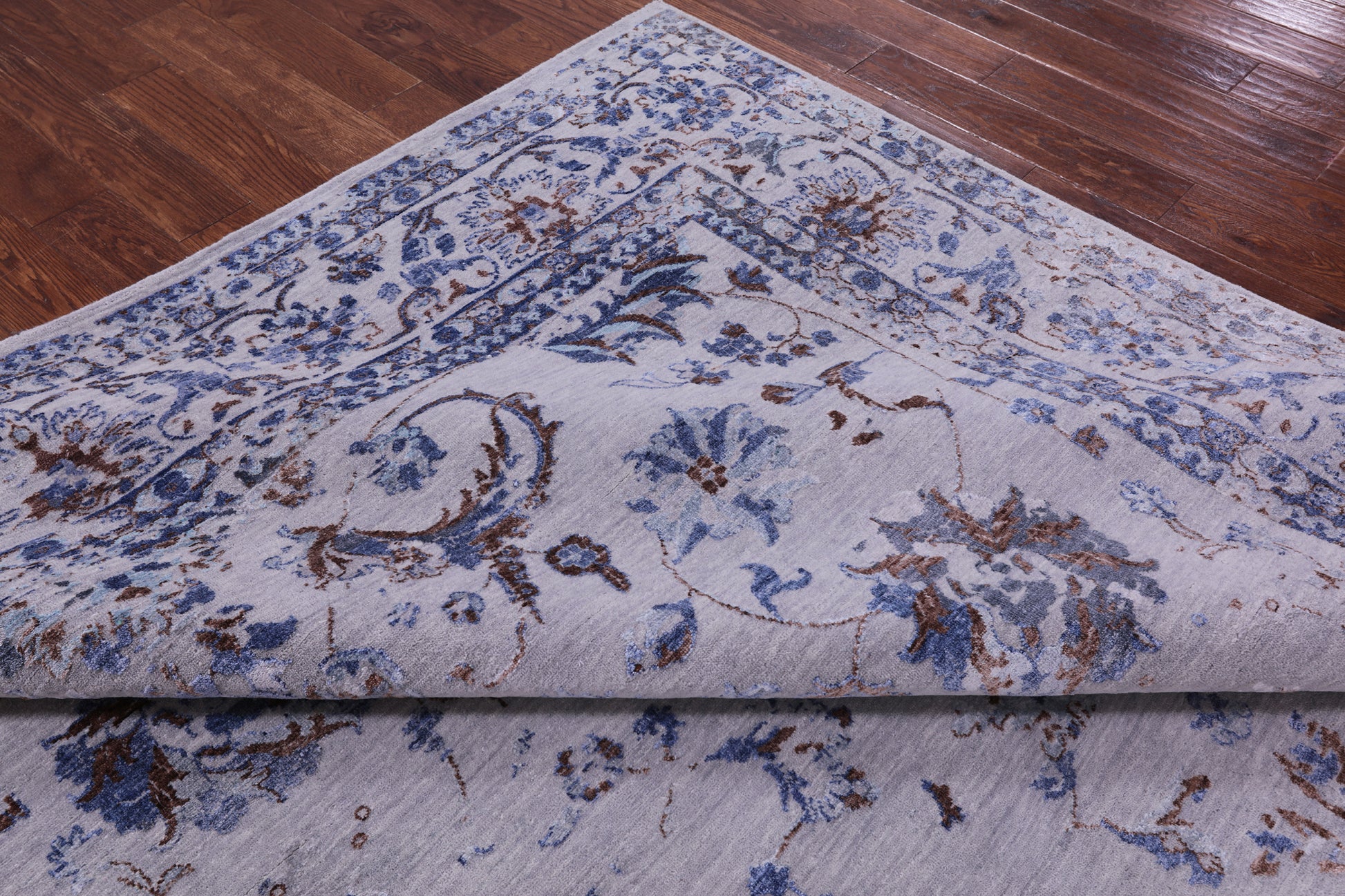 Grey Persian Tabriz Hand Knotted Wool & Silk Rug - 8' 8" X 11' 10" - Golden Nile