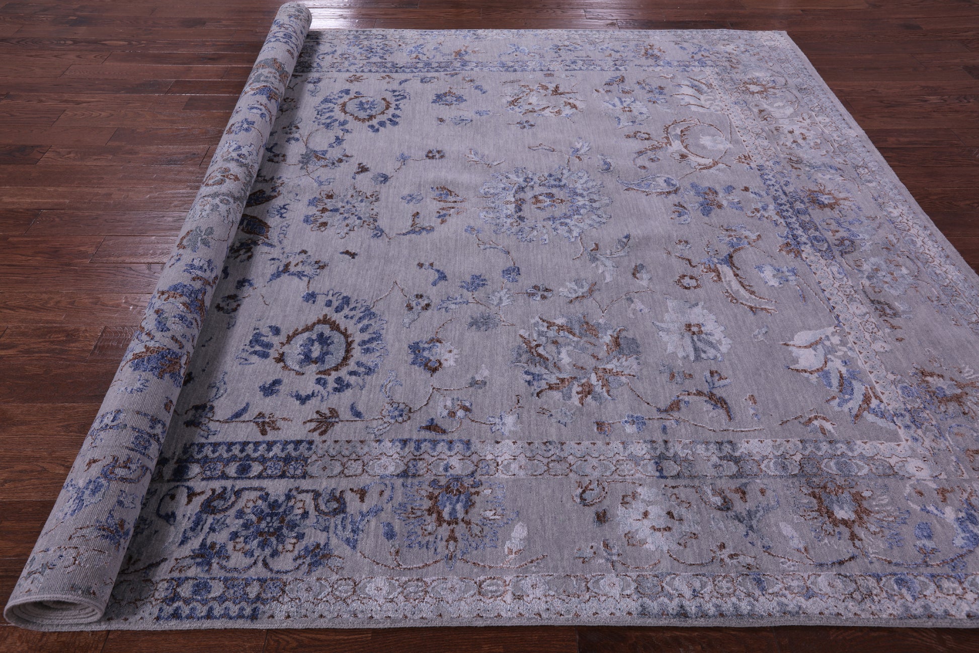 Grey Persian Tabriz Hand Knotted Wool & Silk Rug - 8' 8" X 11' 10" - Golden Nile