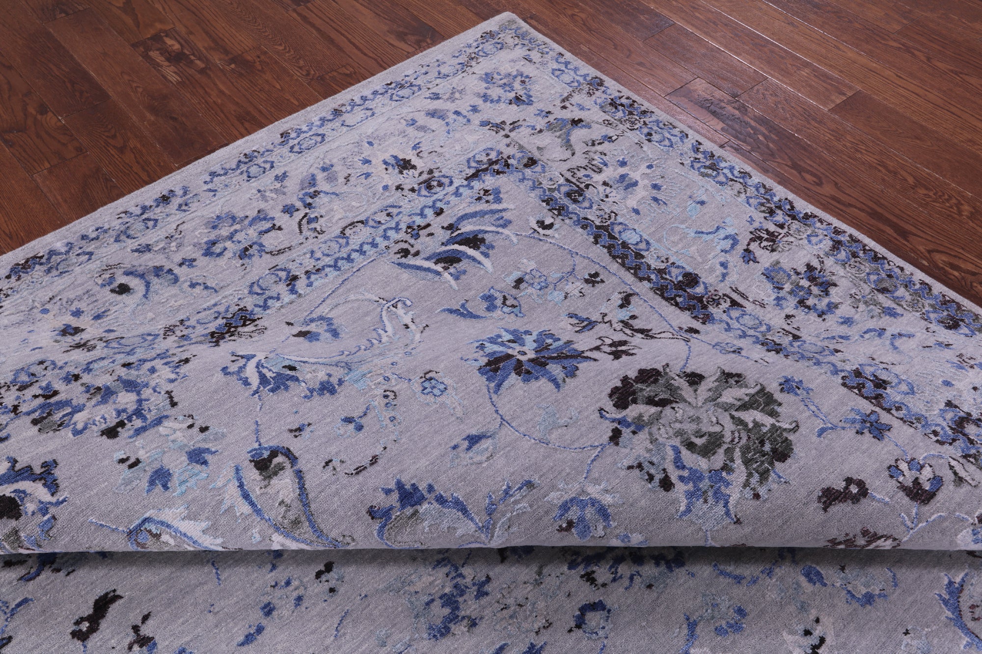 Grey Persian Tabriz Handmade Wool & Silk Rug - 8' 11" X 11' 11" - Golden Nile