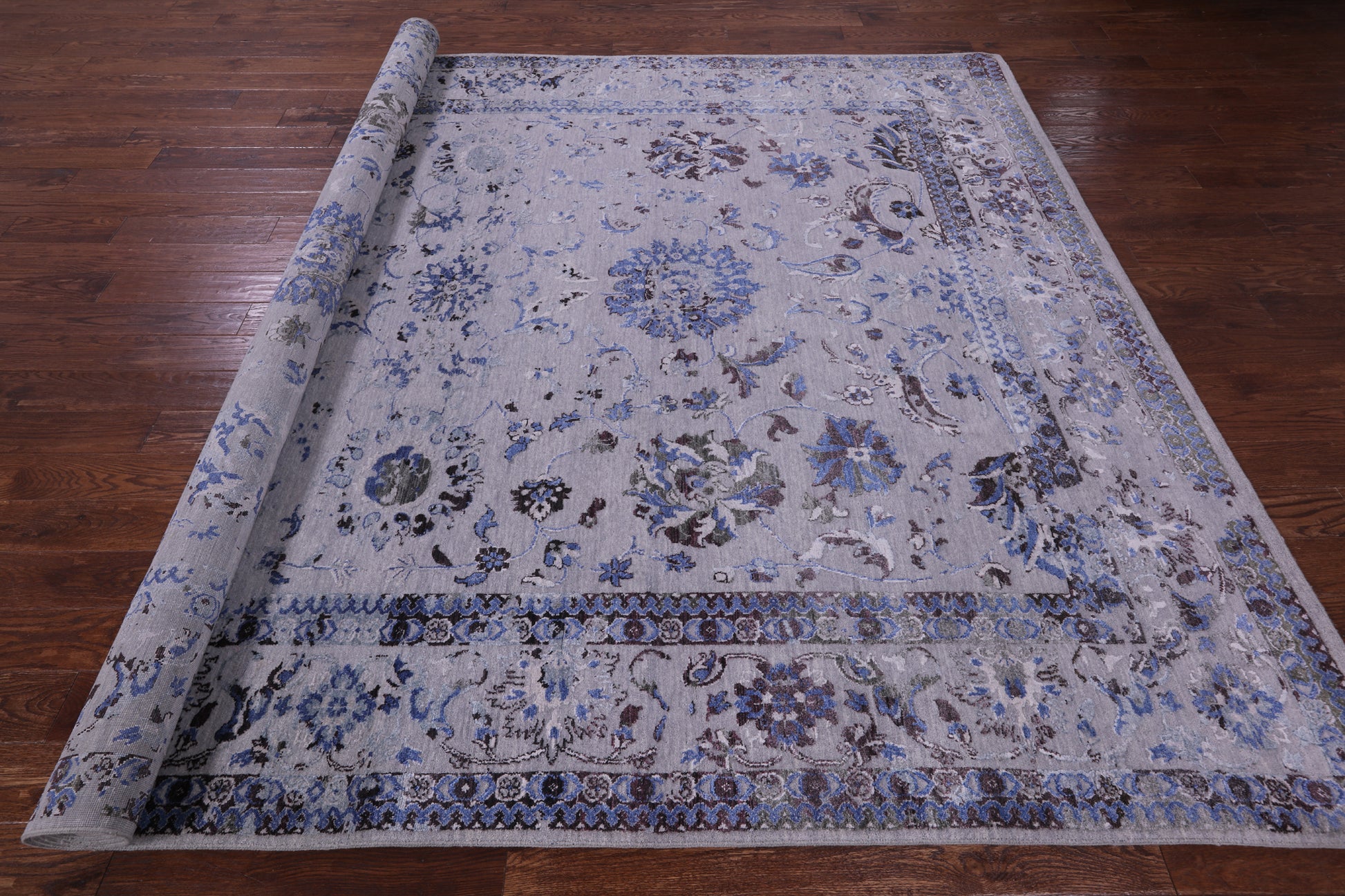 Grey Persian Tabriz Handmade Wool & Silk Rug - 8' 11" X 11' 11" - Golden Nile