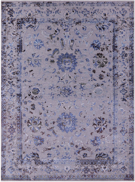 Grey Persian Tabriz Handmade Wool & Silk Rug - 8' 11" X 11' 11" - Golden Nile