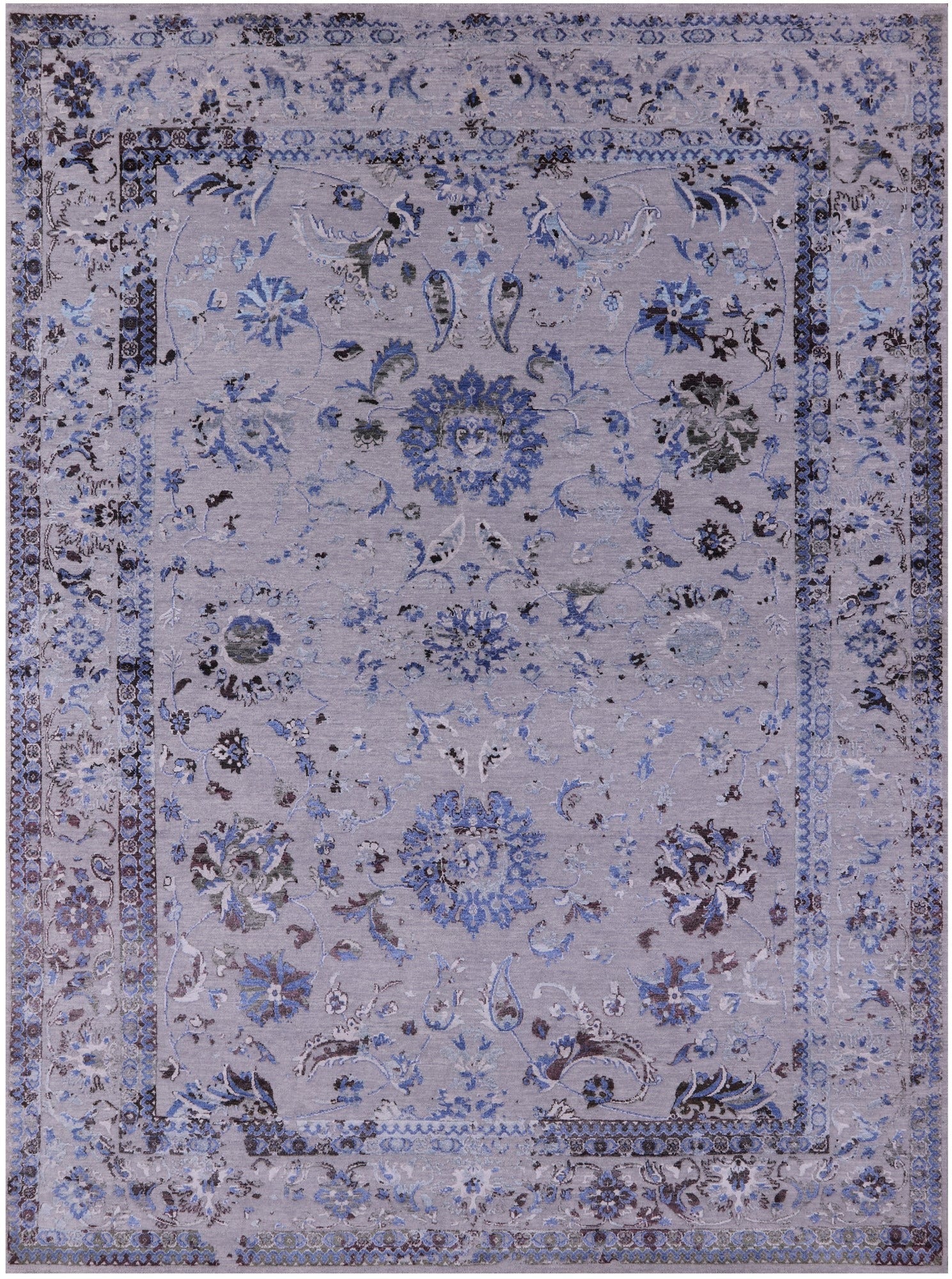 Grey Persian Tabriz Handmade Wool & Silk Rug - 8' 11" X 11' 11" - Golden Nile