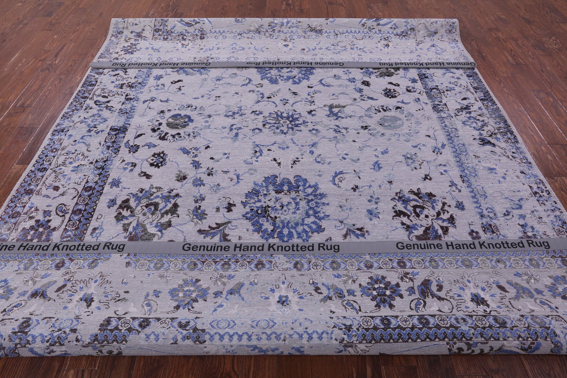 Grey Persian Tabriz Handmade Wool & Silk Rug - 8' 11" X 11' 11" - Golden Nile