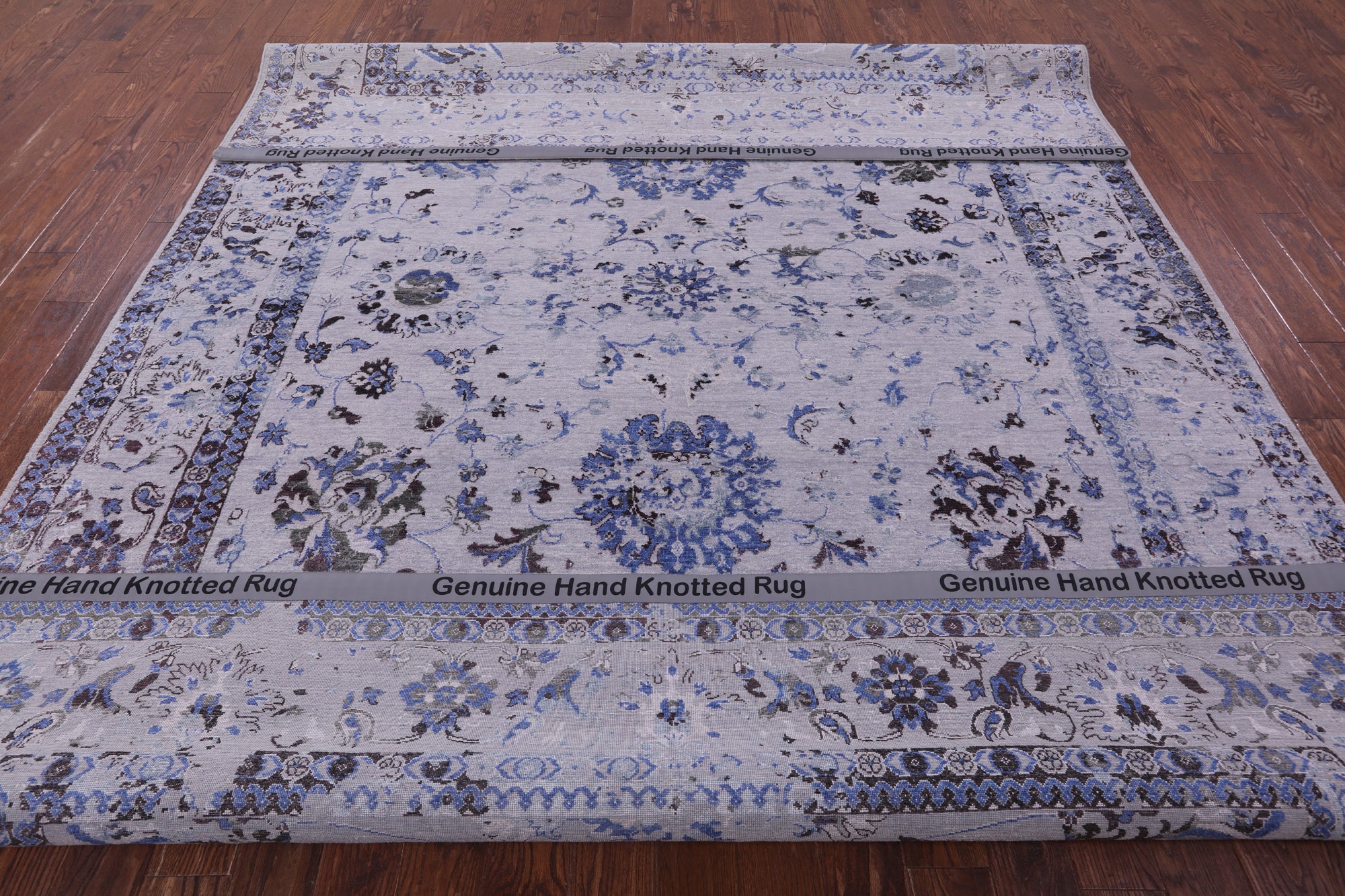 Grey Persian Tabriz Handmade Wool & Silk Rug - 8' 11" X 11' 11" - Golden Nile