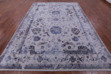 Grey Persian Tabriz Handmade Wool & Silk Rug - 8' 11" X 11' 11" - Golden Nile