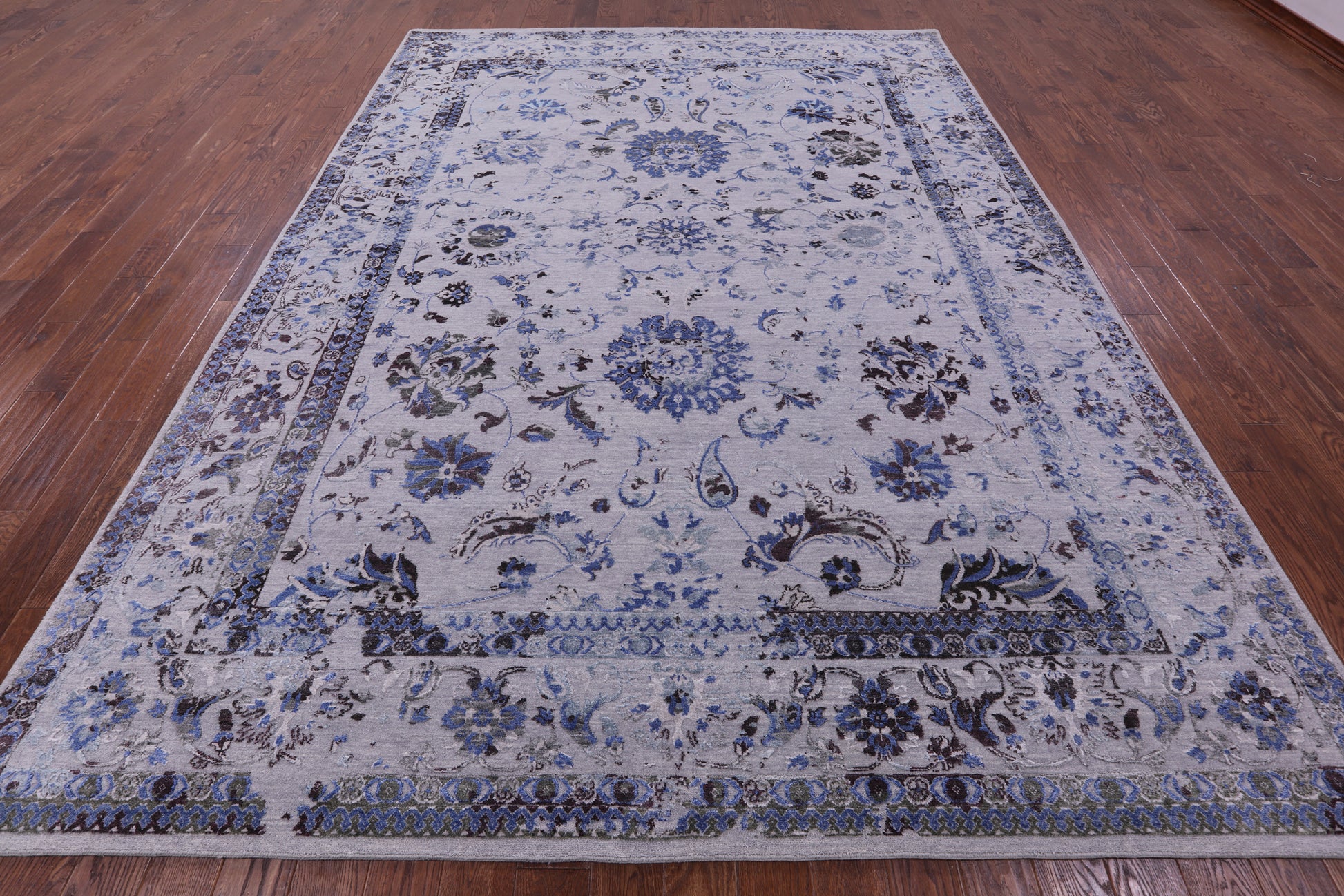Grey Persian Tabriz Handmade Wool & Silk Rug - 8' 11" X 11' 11" - Golden Nile