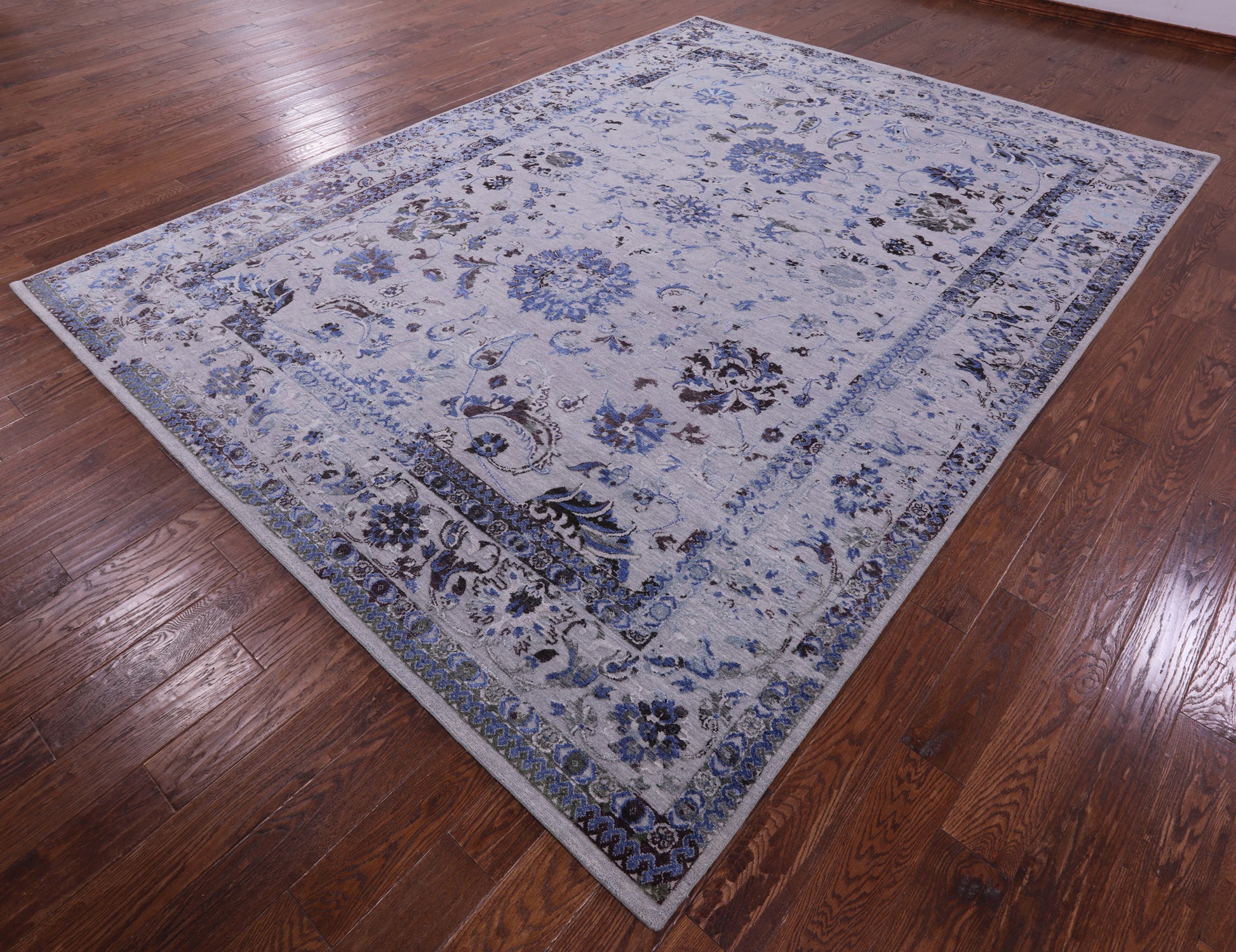 Grey Persian Tabriz Handmade Wool & Silk Rug - 8' 11" X 11' 11" - Golden Nile