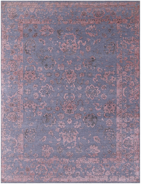 Grey Persian Tabriz Hand Knotted Wool & Silk Rug - 9' 0" X 11' 10" - Golden Nile