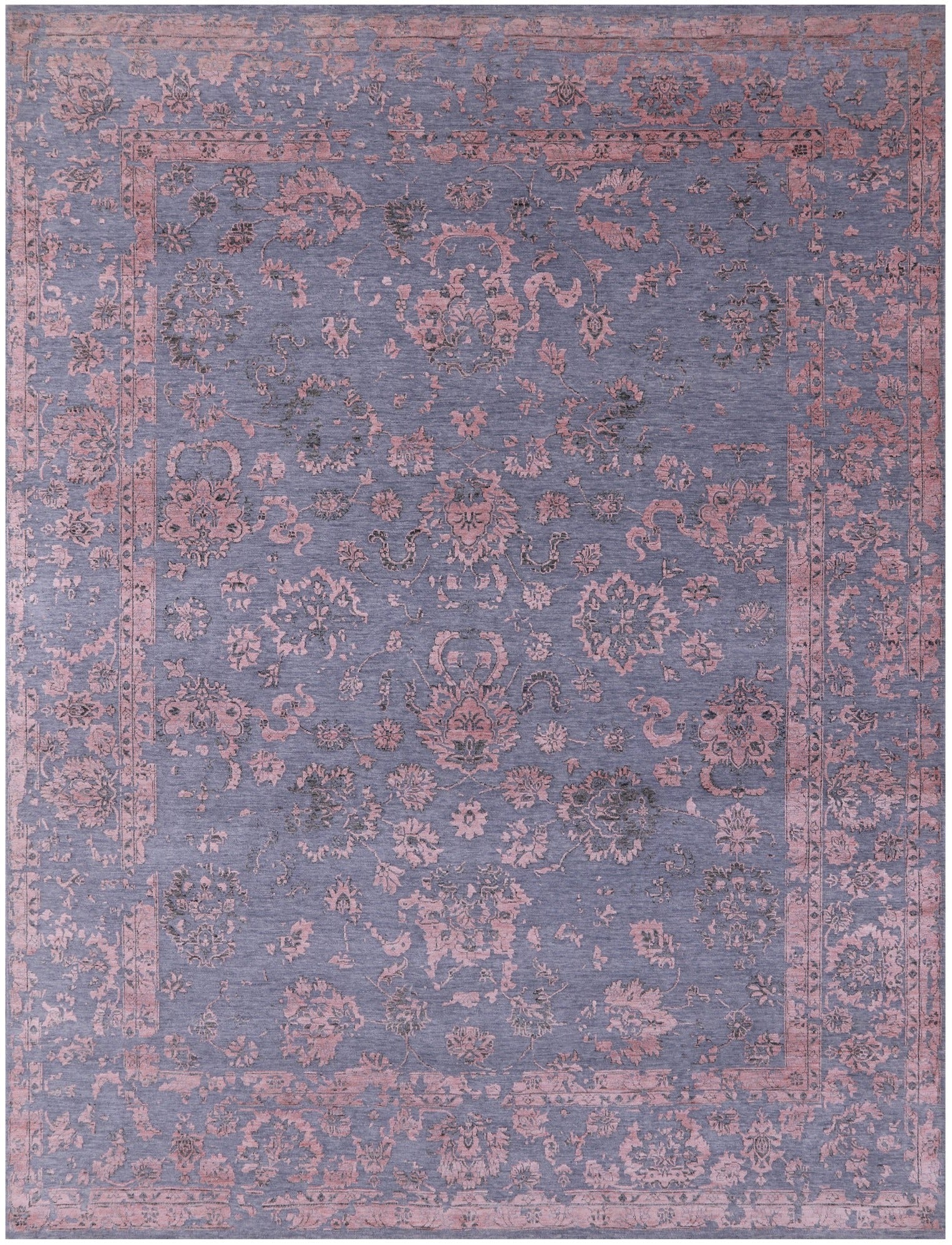 Grey Persian Tabriz Hand Knotted Wool & Silk Rug - 9' 0" X 11' 10" - Golden Nile