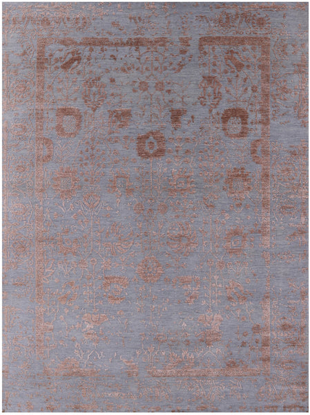 Grey Persian Tabriz Hand Knotted Wool & Silk Rug - 9' 0" X 12' 2" - Golden Nile
