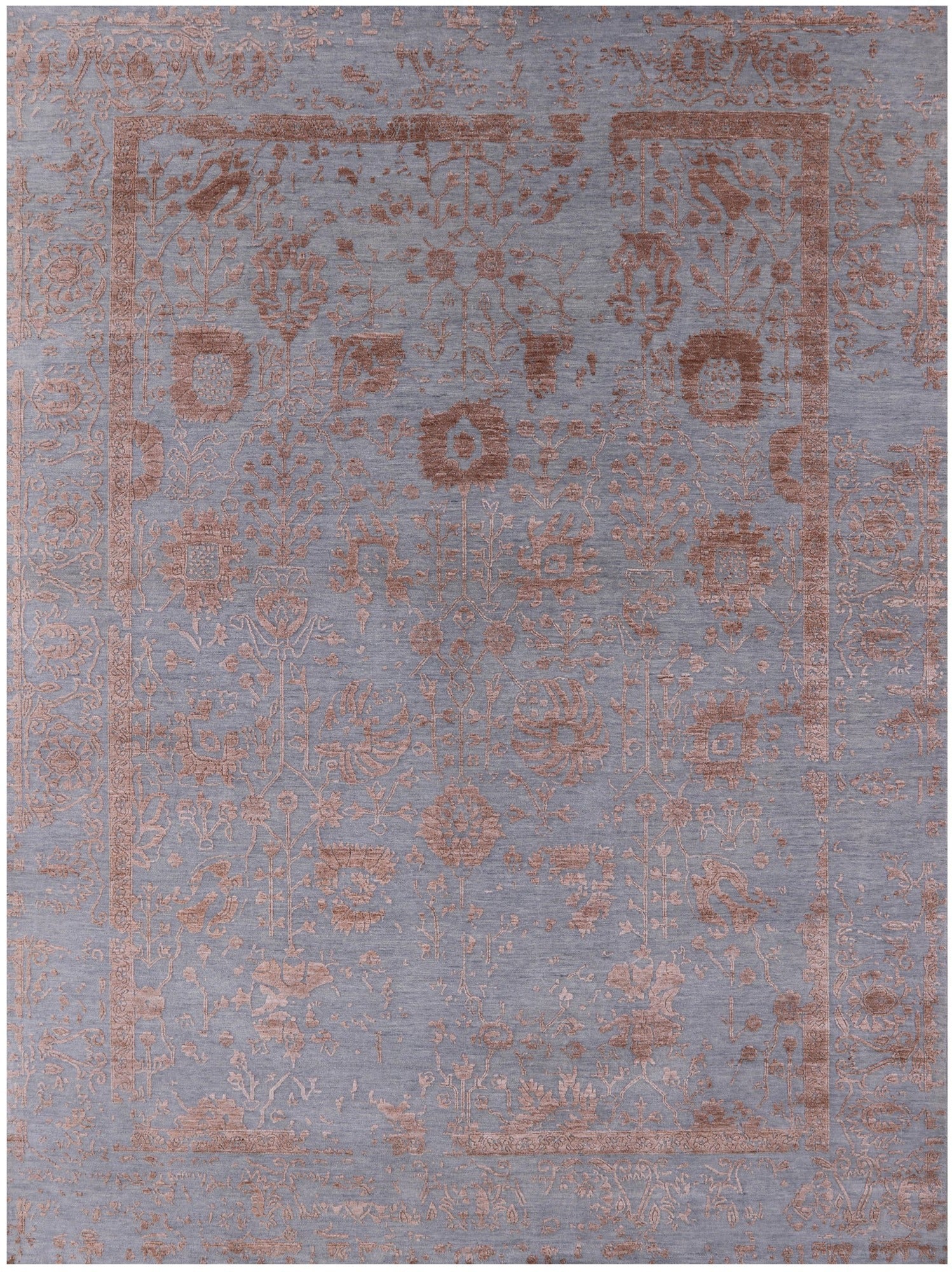 Grey Persian Tabriz Hand Knotted Wool & Silk Rug - 9' 0" X 12' 2" - Golden Nile