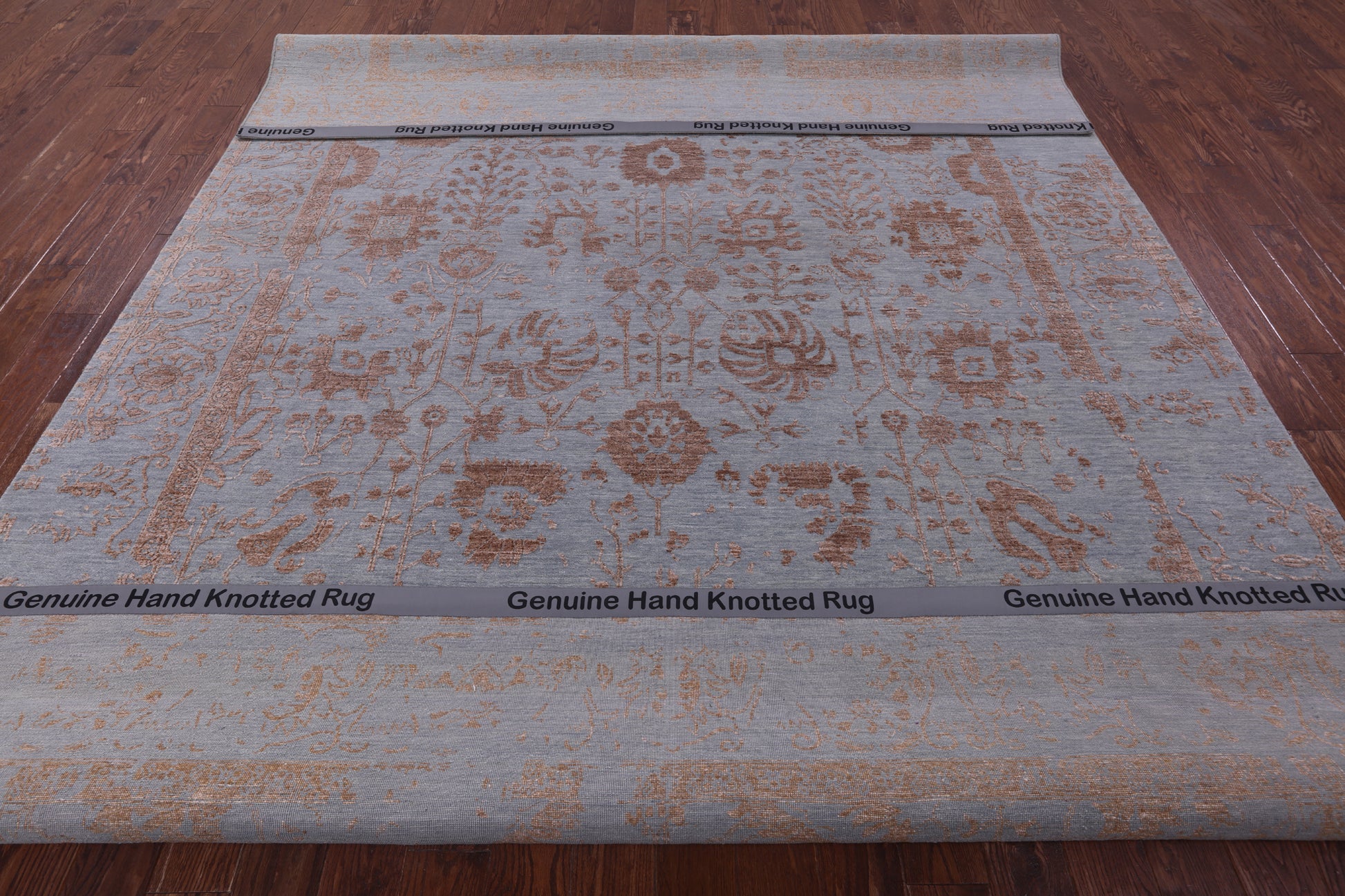 Grey Persian Tabriz Hand Knotted Wool & Silk Rug - 9' 0" X 12' 2" - Golden Nile