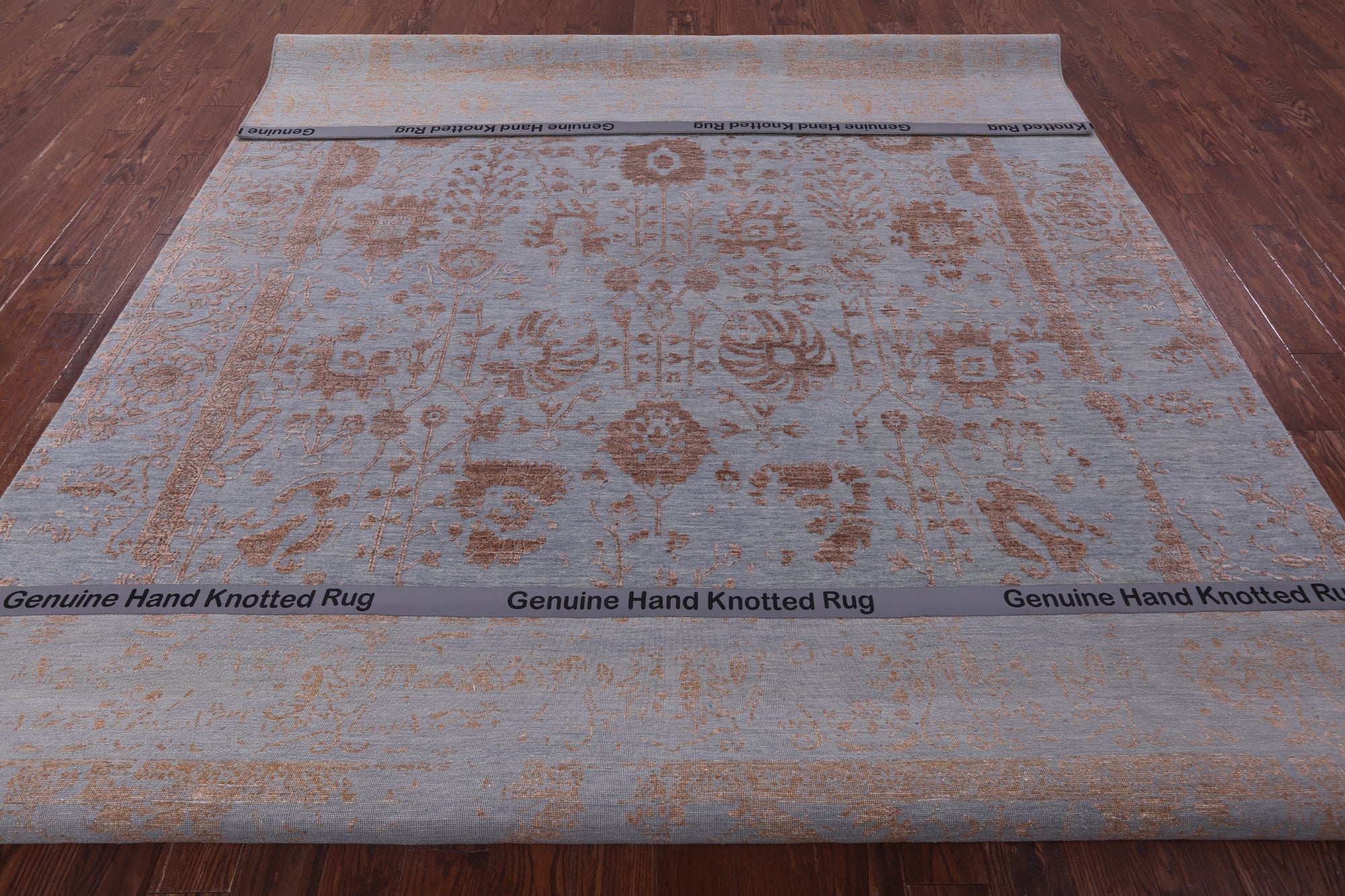 Grey Persian Tabriz Hand Knotted Wool & Silk Rug - 9' 0" X 12' 2" - Golden Nile