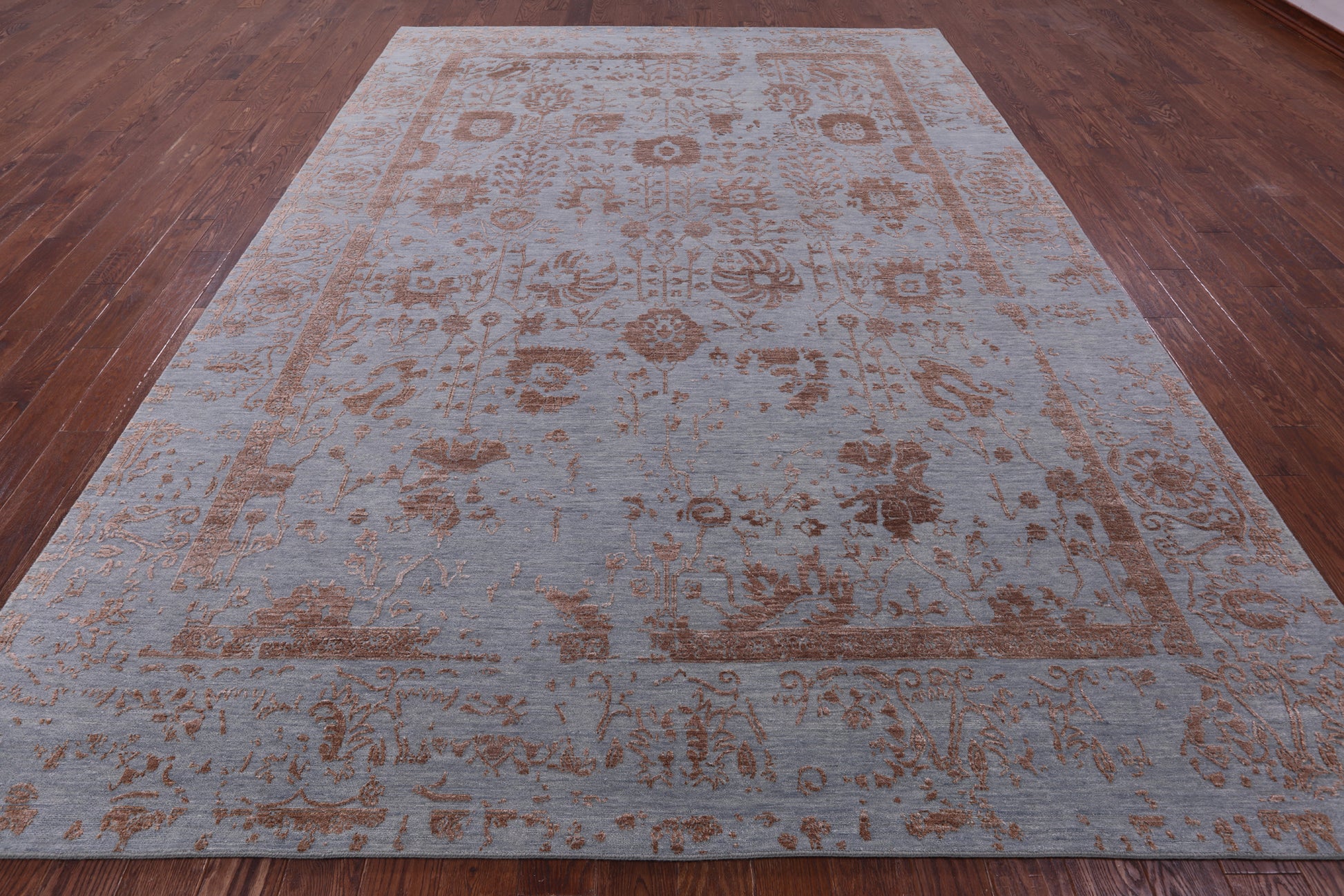 Grey Persian Tabriz Hand Knotted Wool & Silk Rug - 9' 0" X 12' 2" - Golden Nile