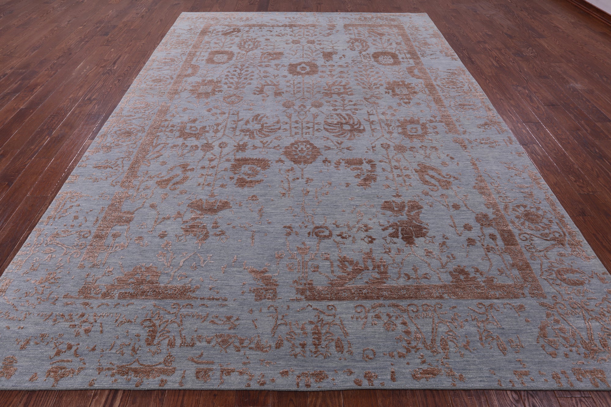 Grey Persian Tabriz Hand Knotted Wool & Silk Rug - 9' 0" X 12' 2" - Golden Nile