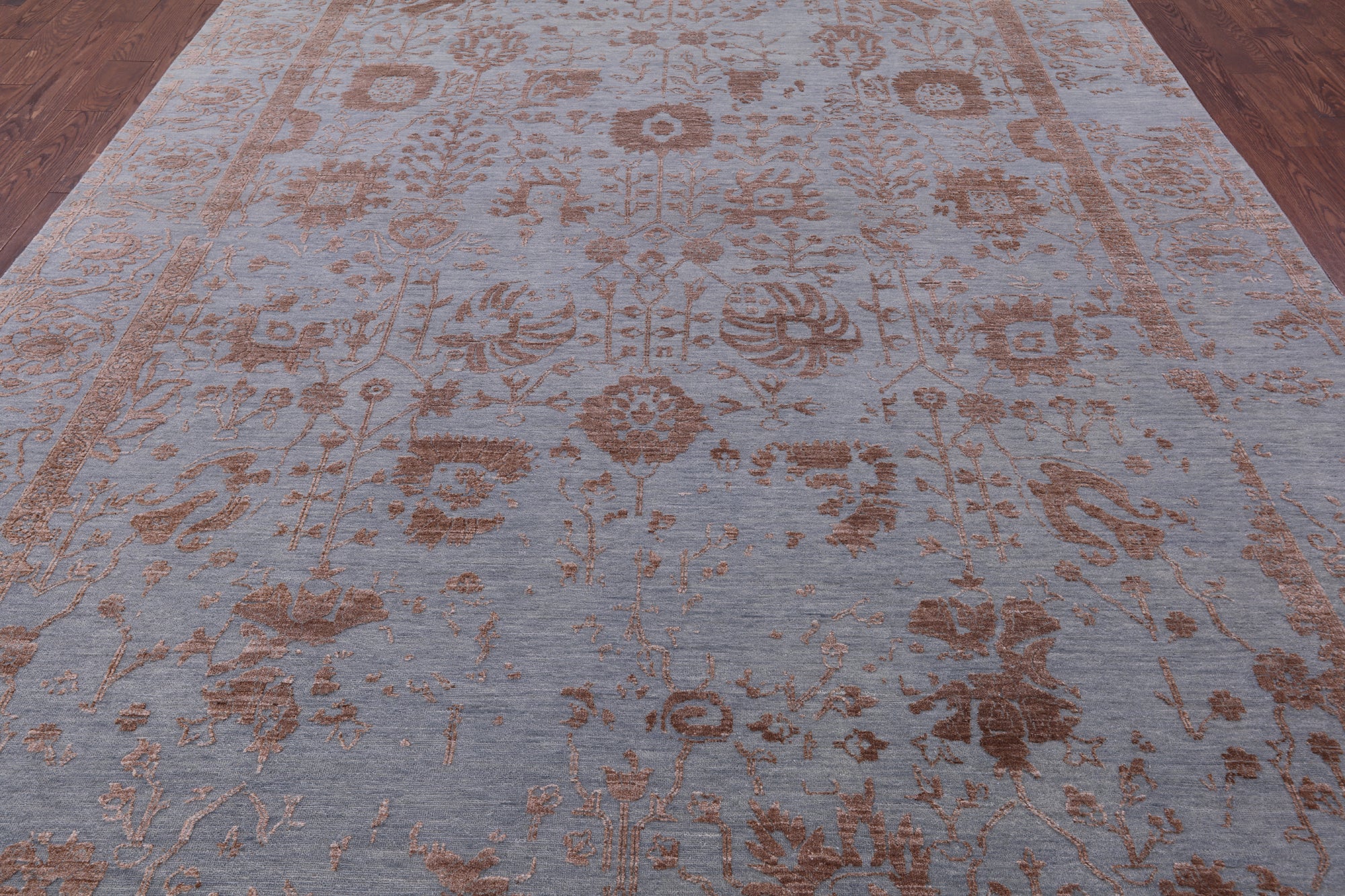 Grey Persian Tabriz Hand Knotted Wool & Silk Rug - 9' 0" X 12' 2" - Golden Nile
