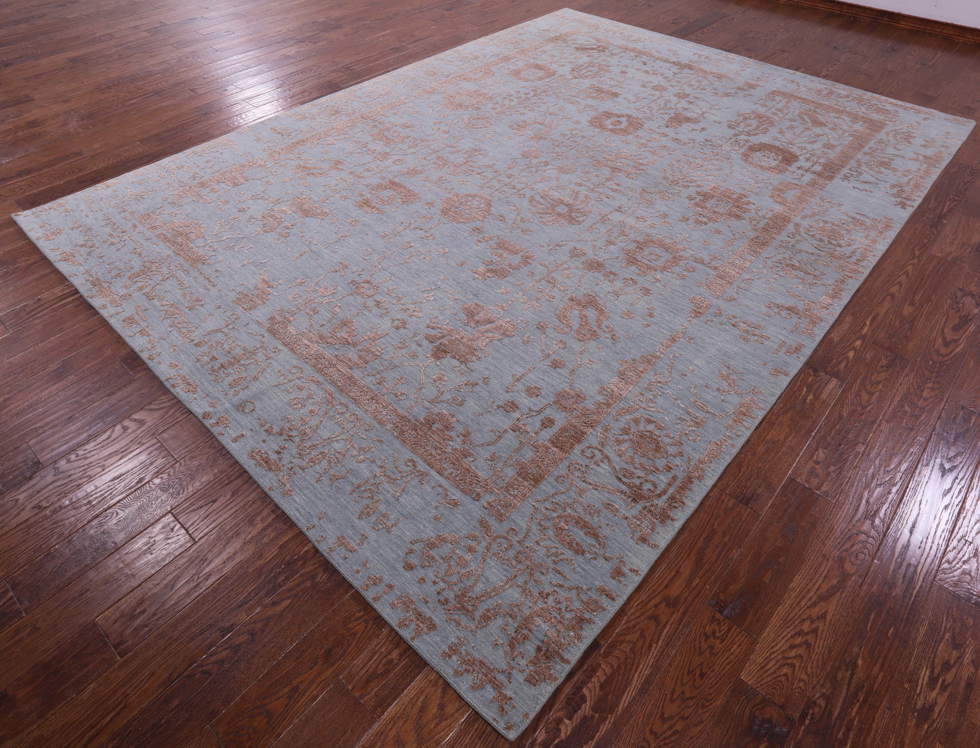 Grey Persian Tabriz Hand Knotted Wool & Silk Rug - 9' 0" X 12' 2" - Golden Nile