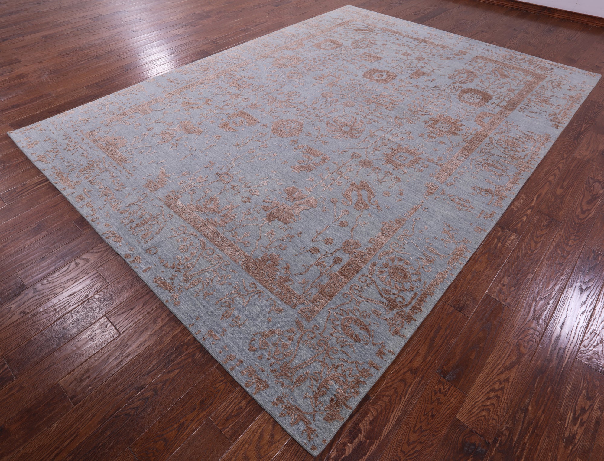 Grey Persian Tabriz Hand Knotted Wool & Silk Rug - 9' 0" X 12' 2" - Golden Nile