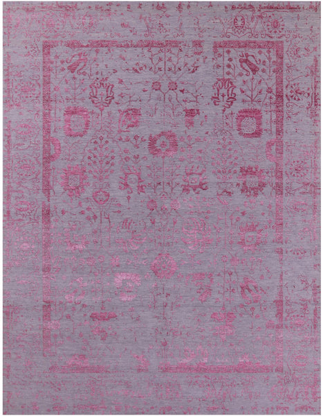 Grey Persian Tabriz Hand Knotted Wool & Silk Rug - 9' 0" X 11' 9" - Golden Nile