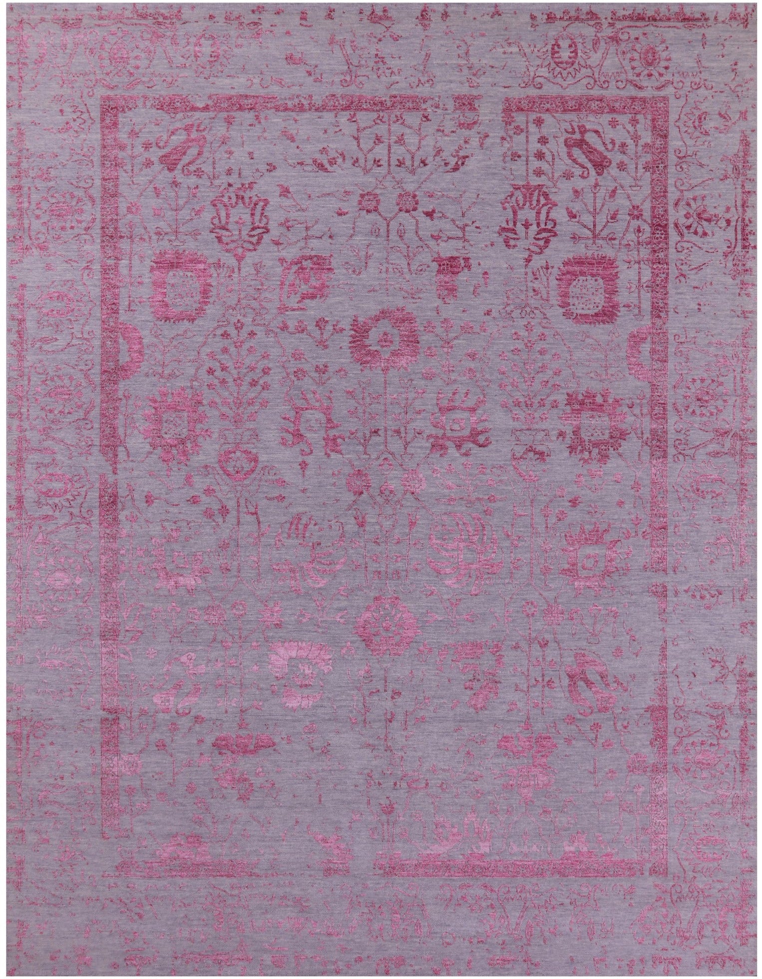 Grey Persian Tabriz Hand Knotted Wool & Silk Rug - 9' 0" X 11' 9" - Golden Nile