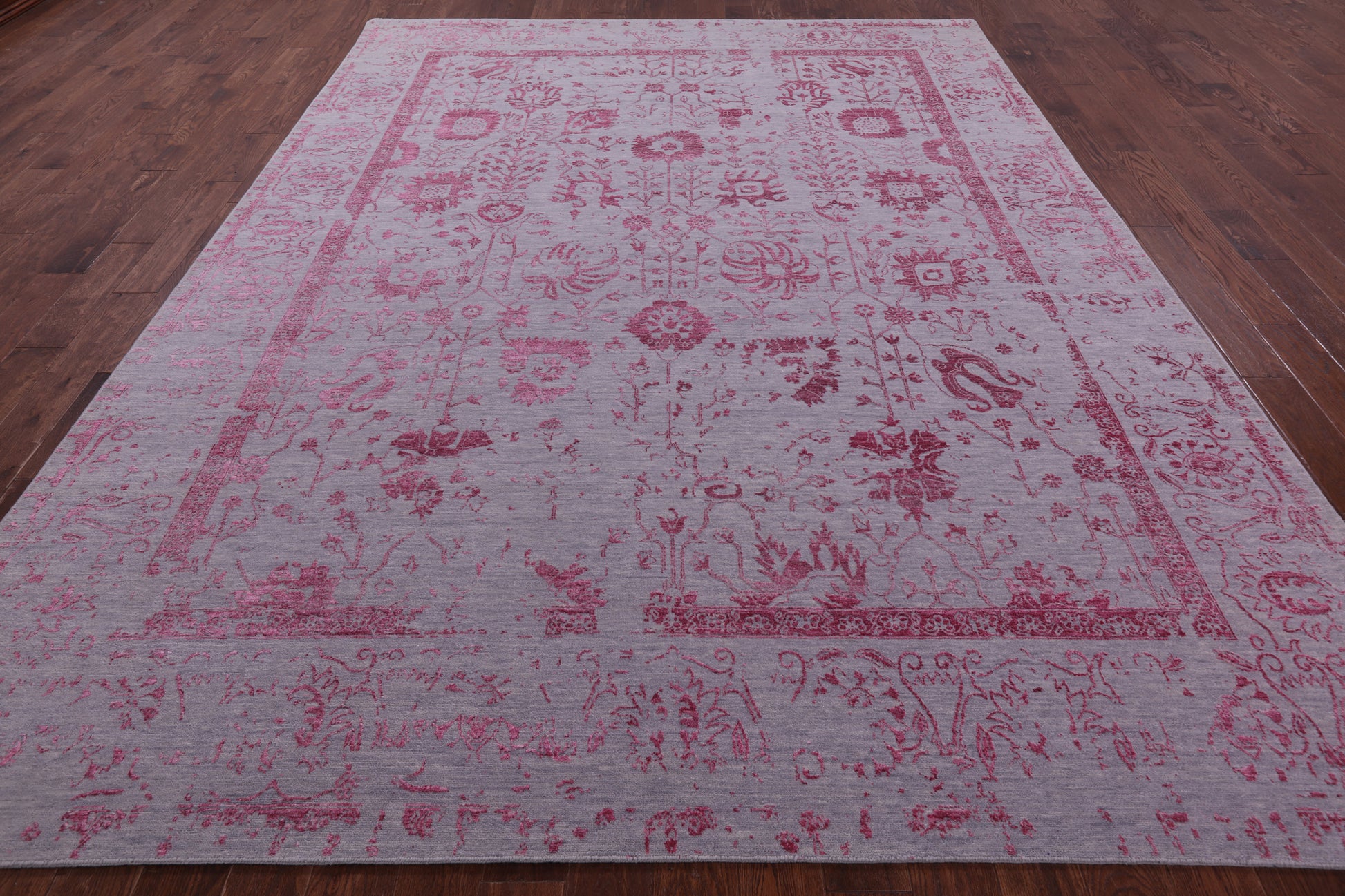 Grey Persian Tabriz Hand Knotted Wool & Silk Rug - 9' 0" X 11' 9" - Golden Nile