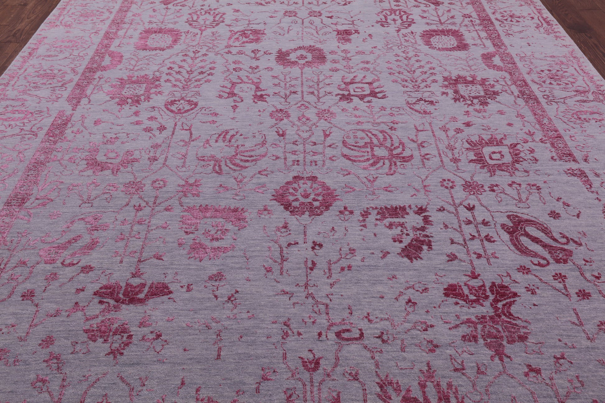 Grey Persian Tabriz Hand Knotted Wool & Silk Rug - 9' 0" X 11' 9" - Golden Nile