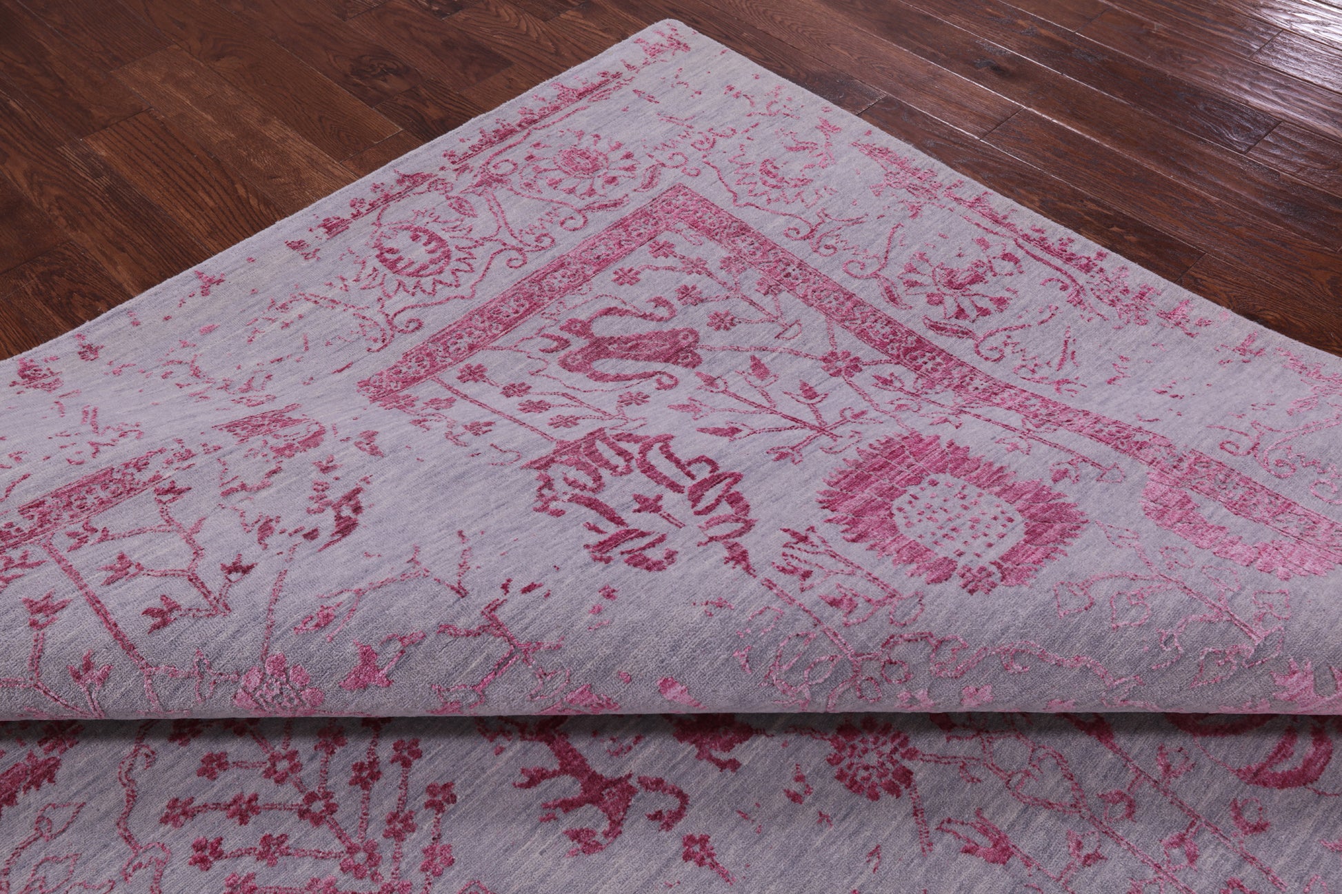 Grey Persian Tabriz Hand Knotted Wool & Silk Rug - 9' 0" X 11' 9" - Golden Nile