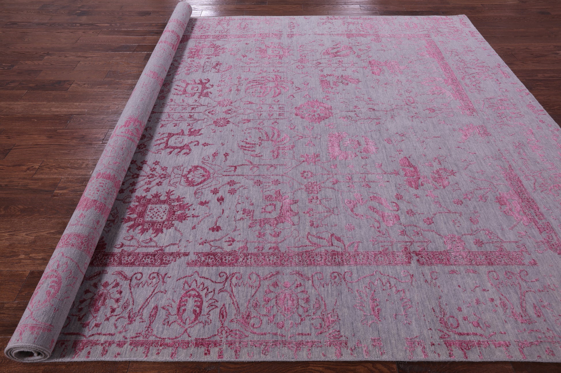 Grey Persian Tabriz Hand Knotted Wool & Silk Rug - 9' 0" X 11' 9" - Golden Nile