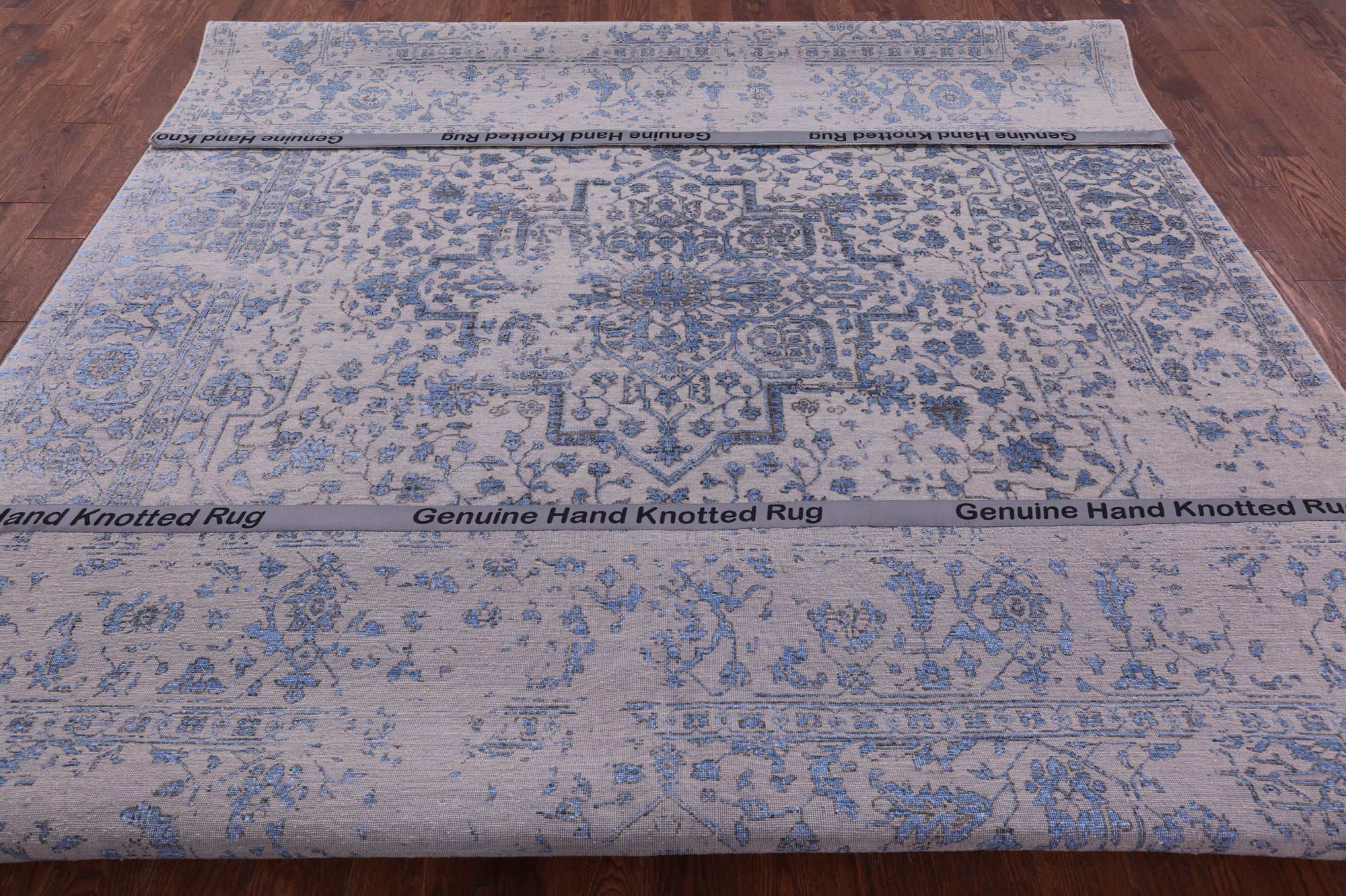 Ivory Persian Fine Serapi Hand Knotted Wool & Silk Rug - 8' 10" X 11' 9" - Golden Nile
