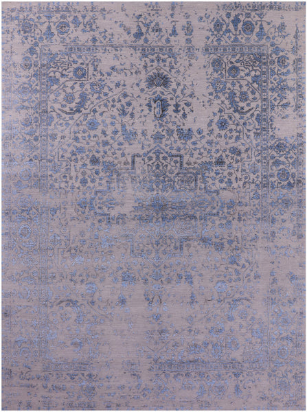 Ivory Persian Fine Serapi Hand Knotted Wool & Silk Rug - 8' 10" X 11' 9" - Golden Nile