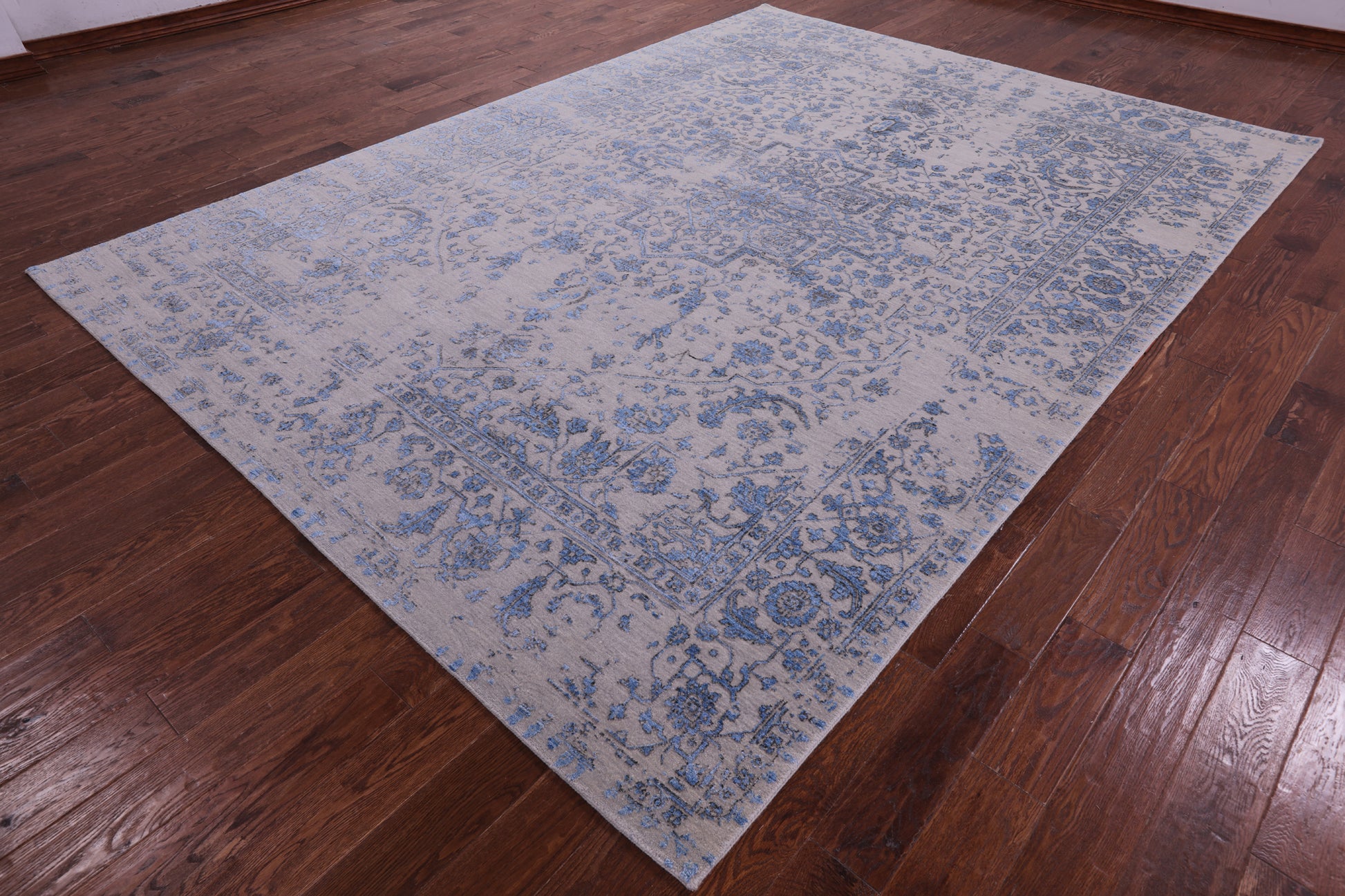 Ivory Persian Fine Serapi Hand Knotted Wool & Silk Rug - 8' 10" X 11' 9" - Golden Nile