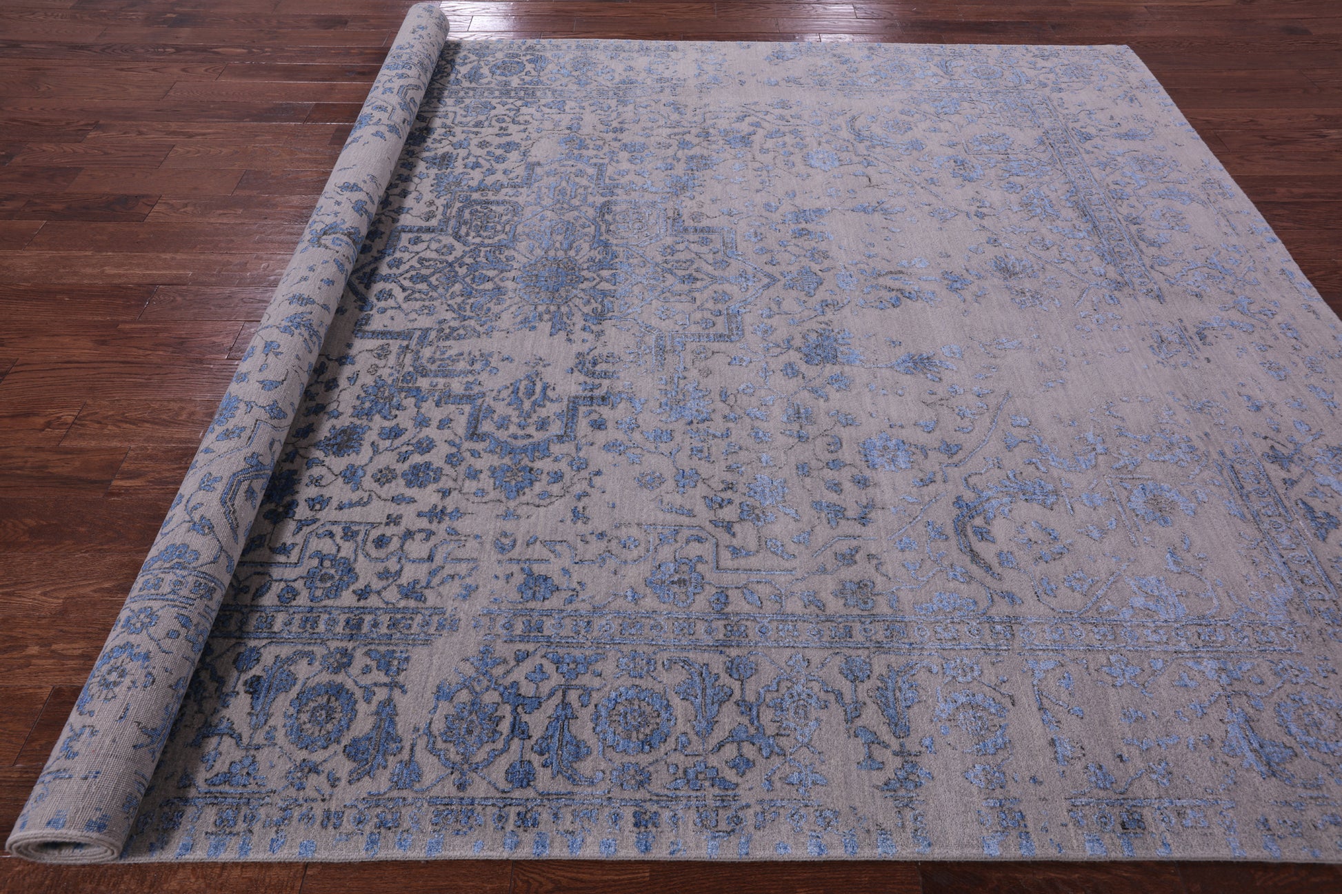 Ivory Persian Fine Serapi Hand Knotted Wool & Silk Rug - 8' 10" X 11' 9" - Golden Nile