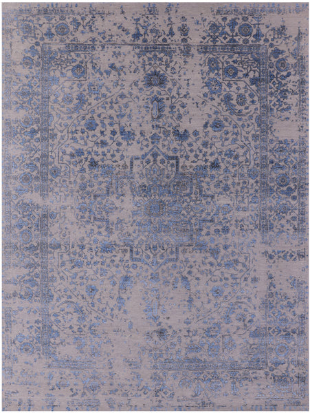 Ivory Persian Fine Serapi Hand Knotted Wool & Silk Rug - 8' 10" X 11' 11" - Golden Nile