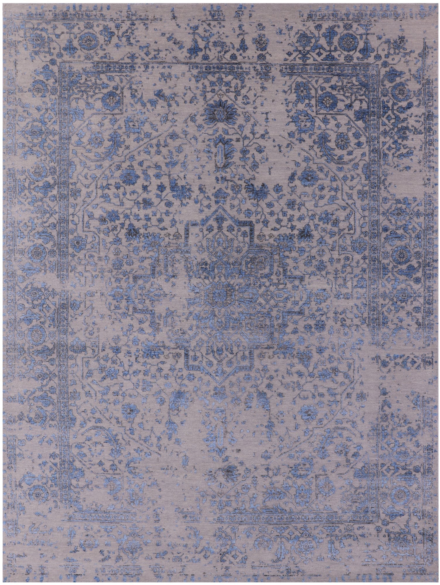 Ivory Persian Fine Serapi Hand Knotted Wool & Silk Rug - 8' 10" X 11' 11" - Golden Nile